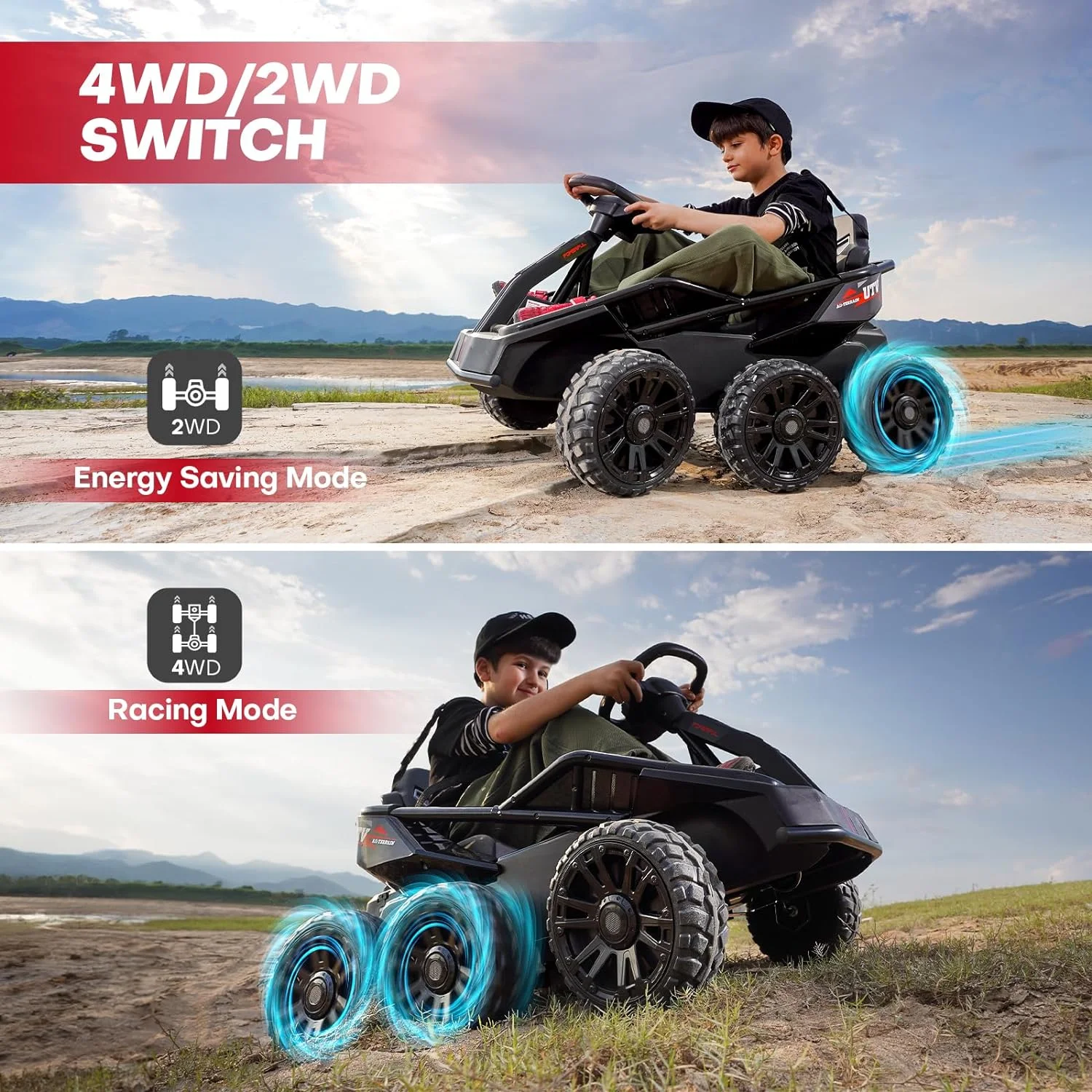 Teoayeah 24V Ride on Toys for Kids Ages 3-10, 2WD/4WD Switch, 4x75W Powerful Electric Car, 4 Shock Absorbers, Parent Remote, Music Player - Green - Womvr