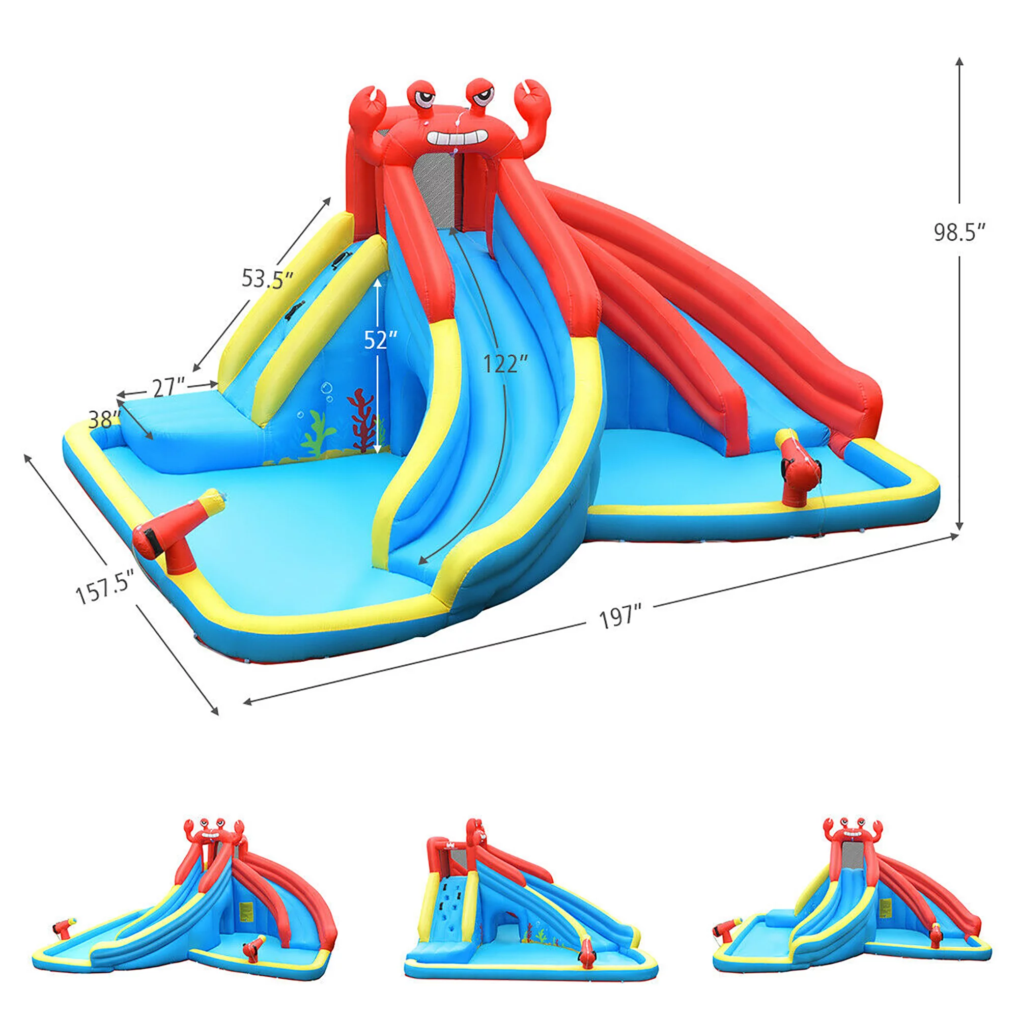Costway Inflatable Water Slide Crab Dual Slide Bounce House Splash Pool with 950W Blower - Womvr