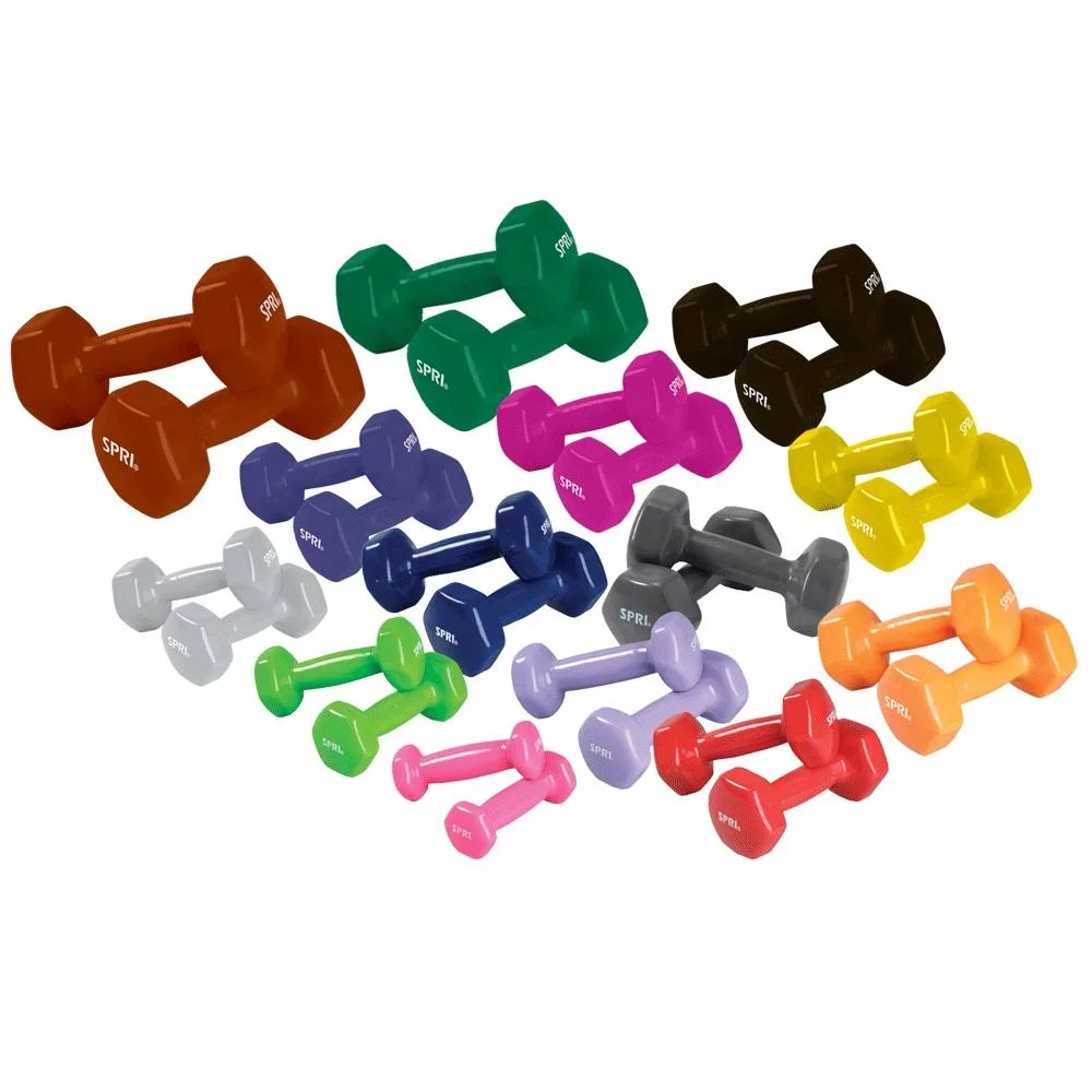 SPRI Deluxe Vinyl Dumbbells, 15 lb Pair, Grey - Womvr