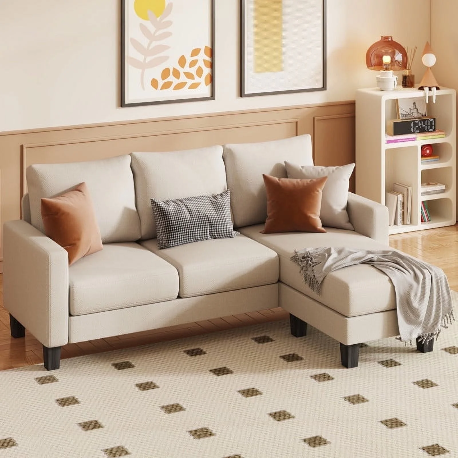 Homall Convertible Sectional Sofa Couch, Modern Linen Fabric L-Shaped Couch 3-Seat Sofa Sectional with Reversible Chaise for Small Living Room, Apartment and Small Space, Dark Gray - Womvr