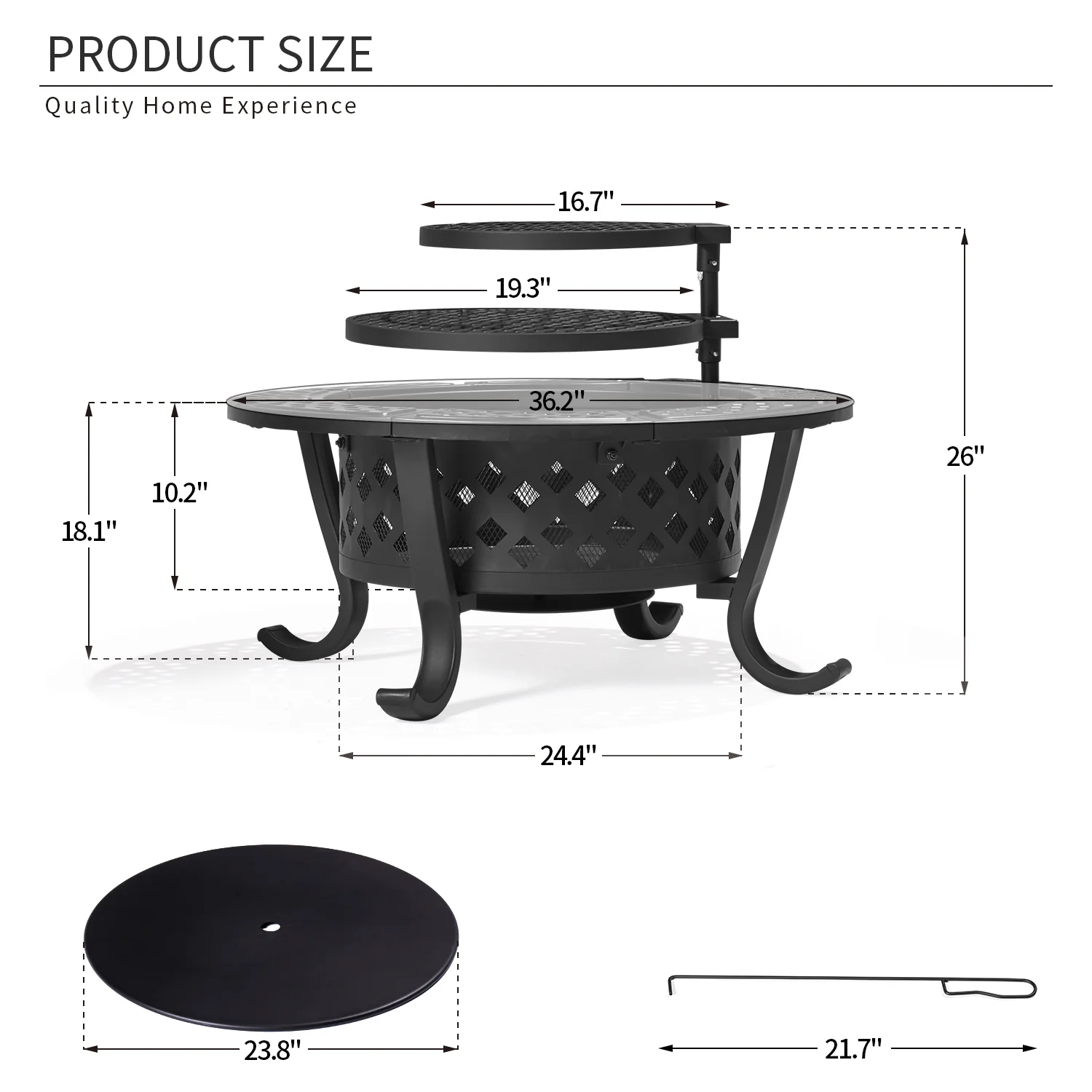 BaPiPro Fire Pit, 36.2 inch Fire Pits for Outside, Metal Round Outdoor Firepit with 2 Grill, Black - Womvr