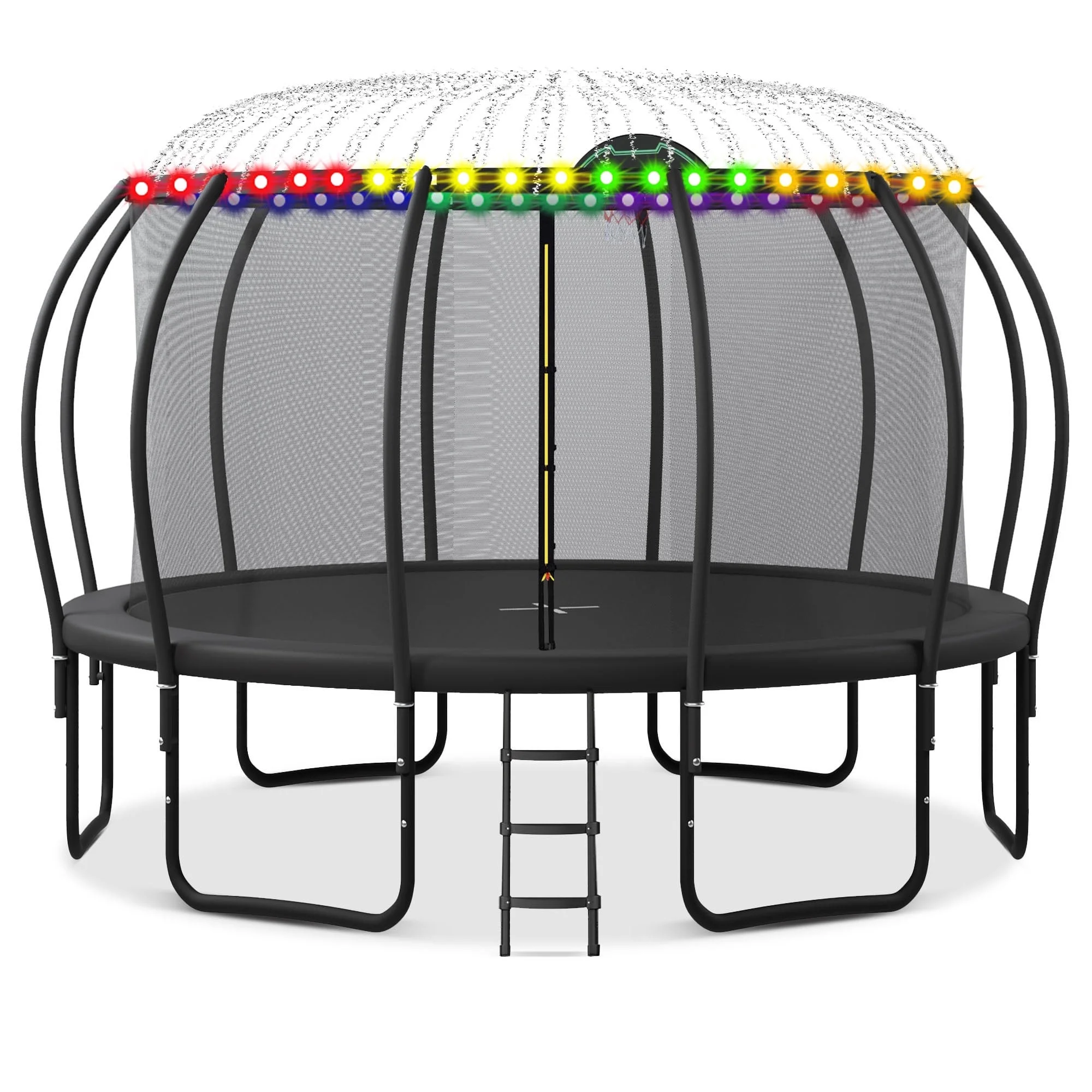 Jump Into Fun Trampoline 12FT 14FT 15FT 16FT, 1200LBS Trampoline for Adults/ 5-6 Kids, Trampoline with Enclosure, Basketball Hoop, Wind Stakes, Outdoor Upgraded Arc Pole Trampoline - Womvr