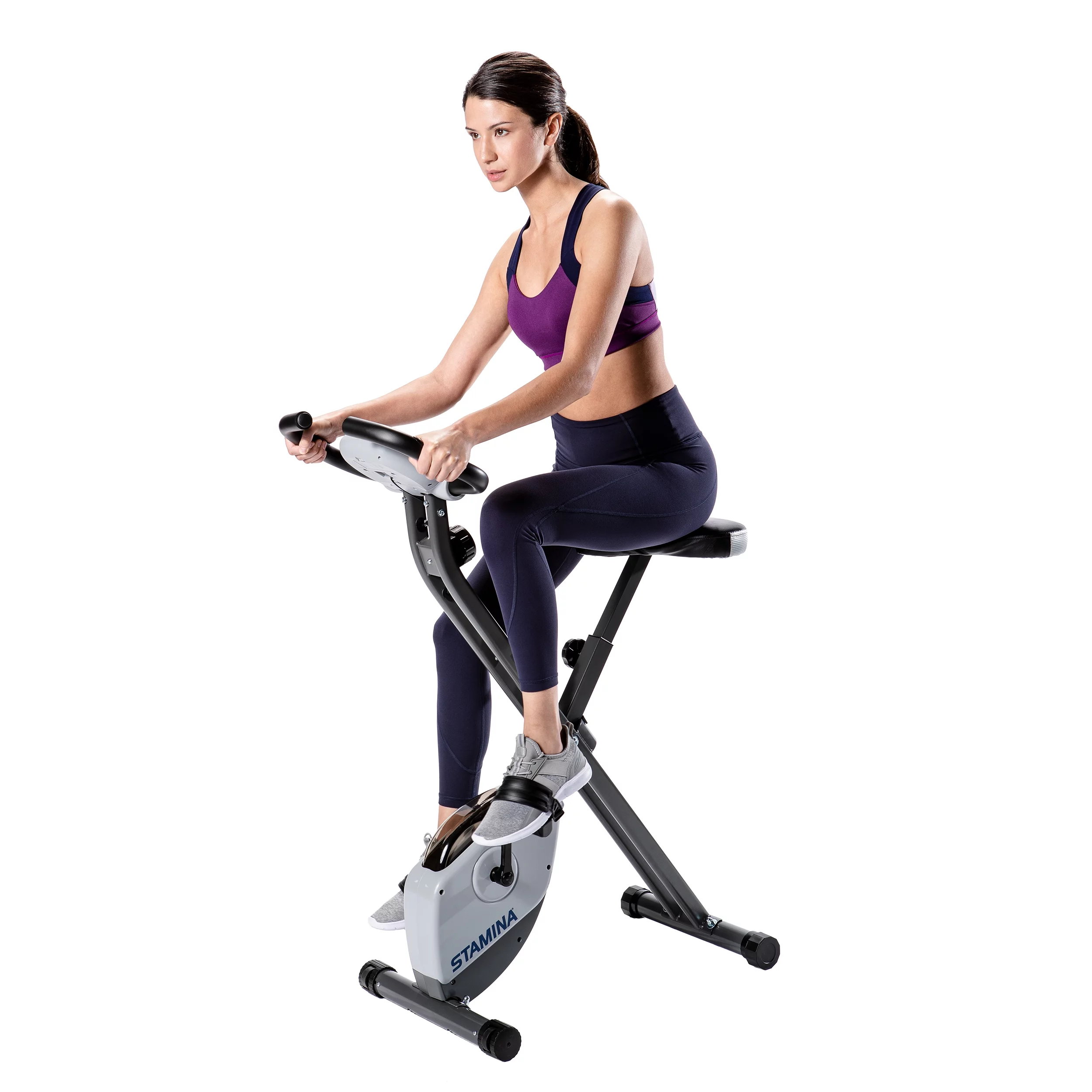 Stamina Folding Cardio Upright Exercise Bike with Heart Rate Sensors and Extra Wide Padded Seat - Womvr