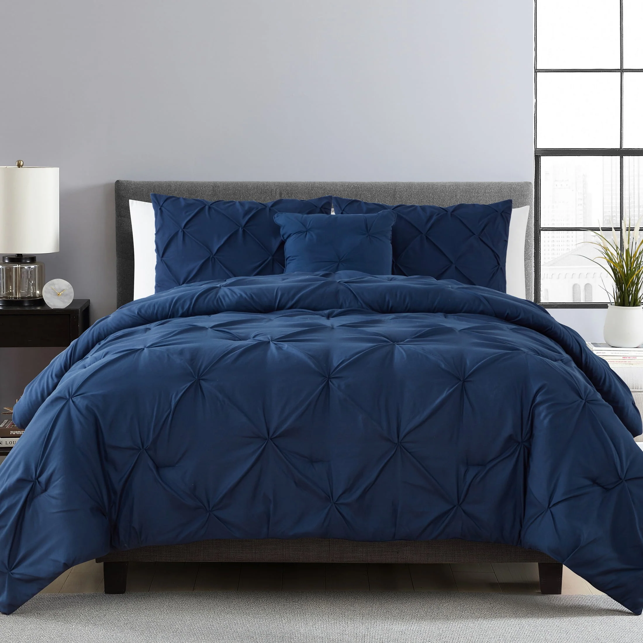 VCNY Home Carmen 4-Piece Navy Solid Pintuck Comforter Set, Queen - Womvr