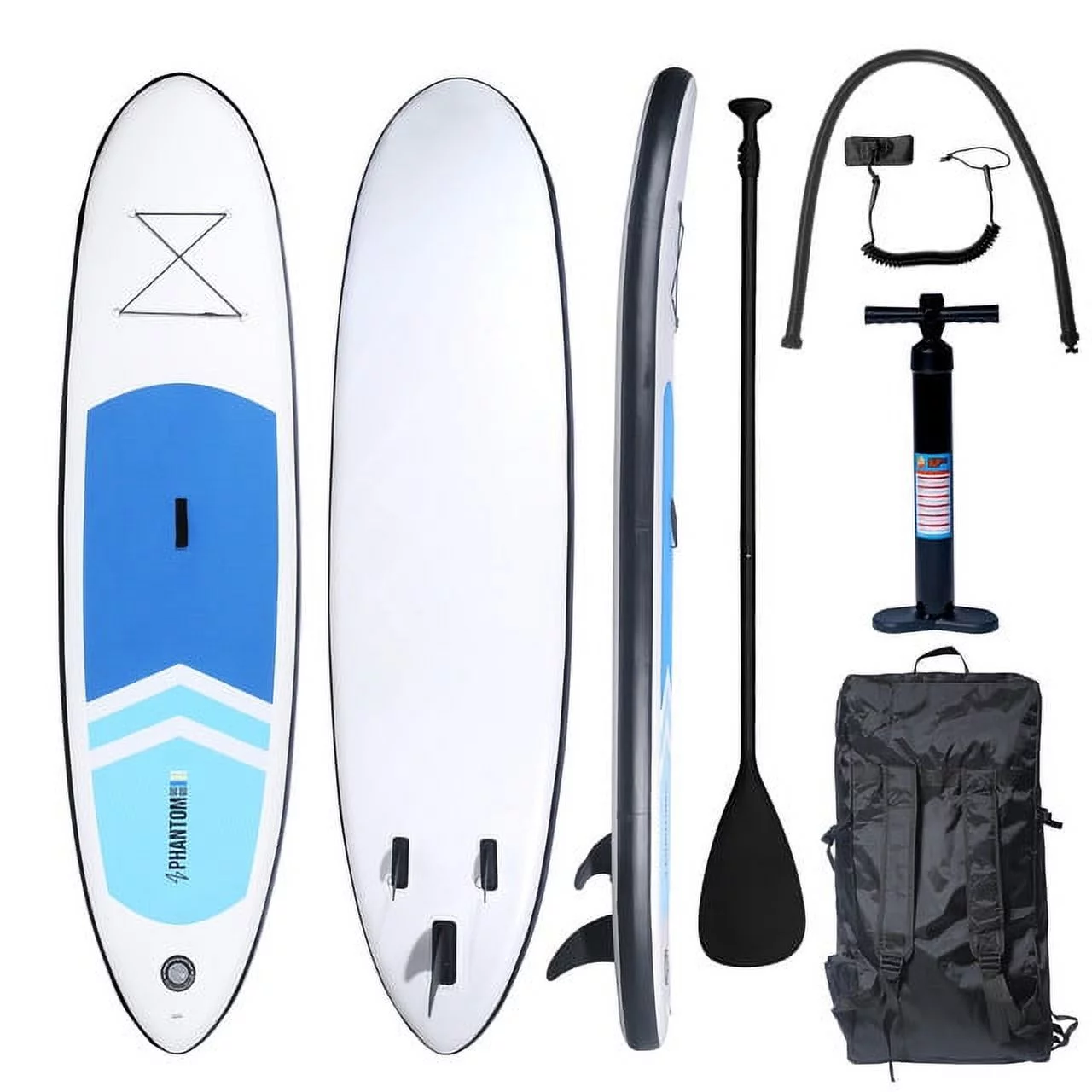 Inflatable Stand Up Paddle Board Premium SUP Accessories & Backpack, Surf Control, Non-Slip Deck, Leash, Paddle and Pump, Youth & Adult Standing Boat (Black/Grey) - Womvr