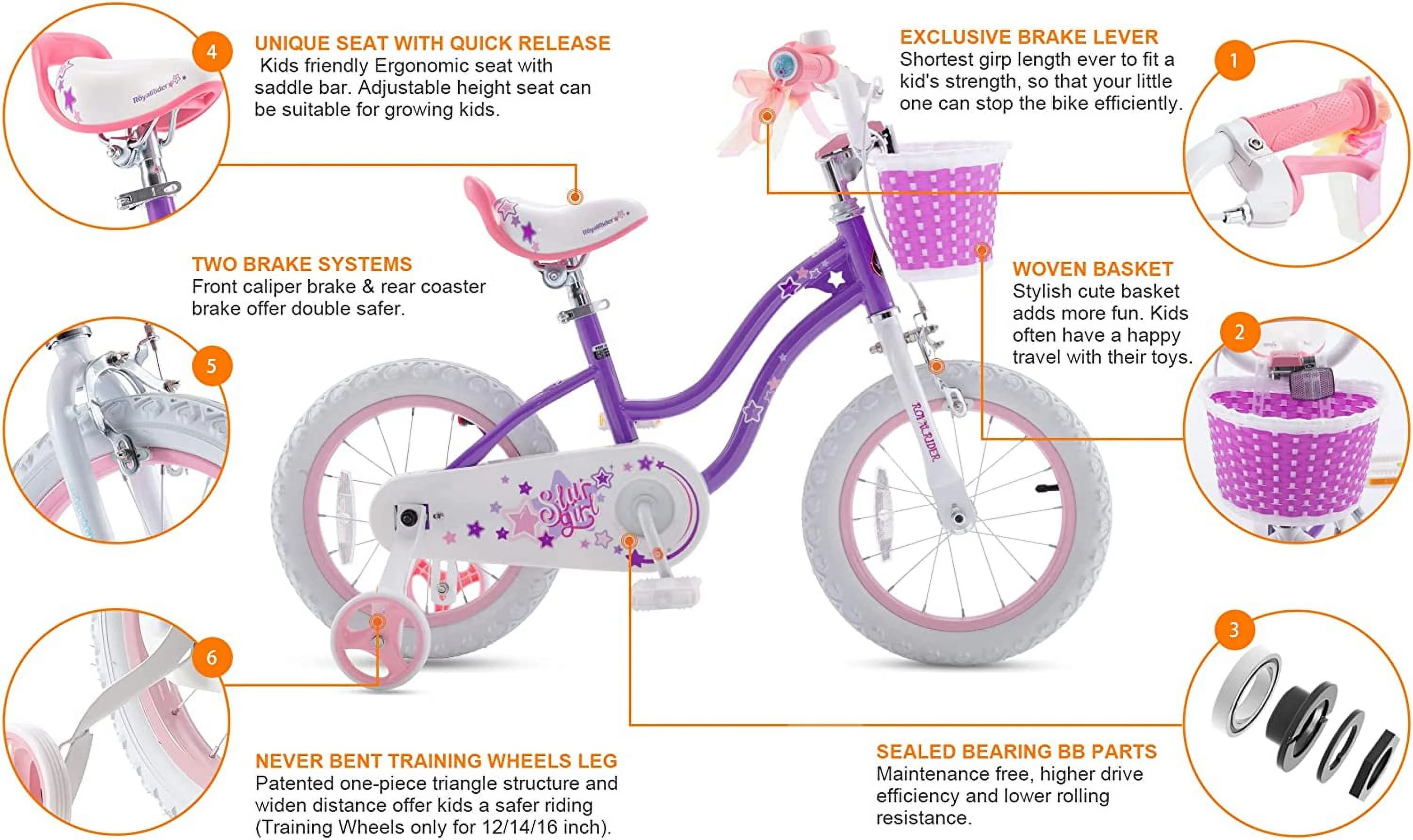 RoyalBaby Stargirl Kids Bike 20 Inch Girls Bicycle for Children with Kickstand Basket Blue - Womvr