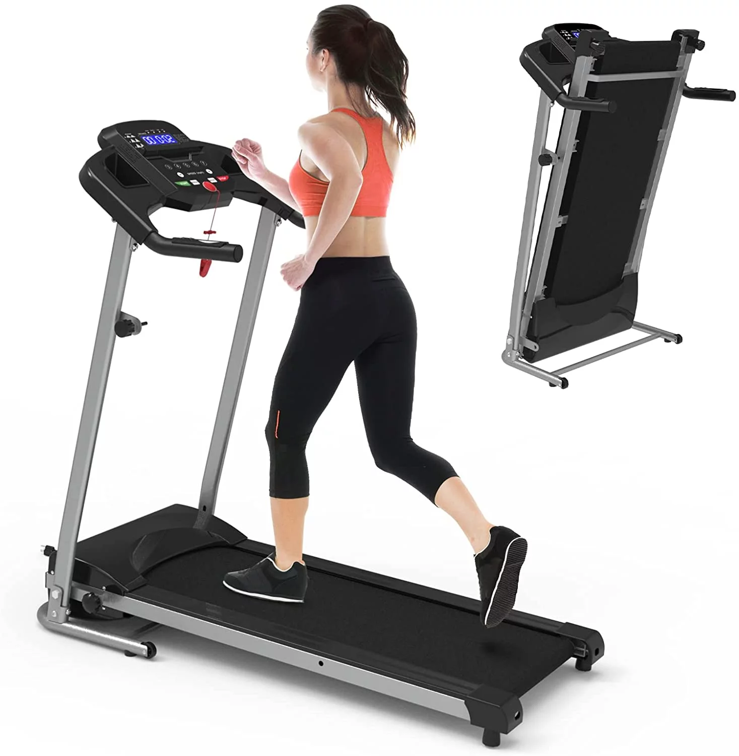 2.25HPPortable Treadmill for Apartment,250LBS Capacity,MP3,Electric Folding Treadmill Machine Adjustable Programs for Home Workout - Womvr