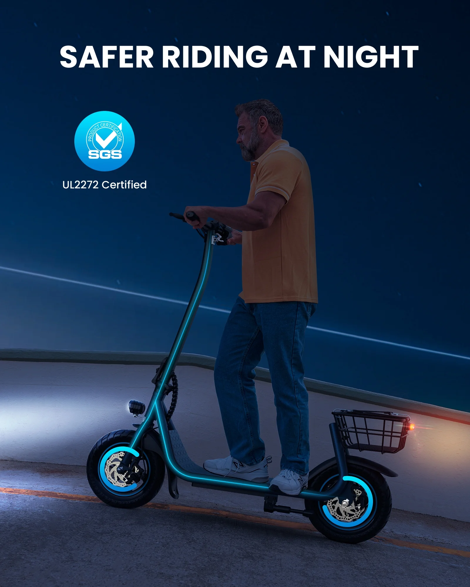 Kistp 550W Electric Scooter for Adults, 12 inch Commuter Electric Scooter with Basket and Wide Deck - up to 20 Miles 18.6MPH-Blue - Womvr