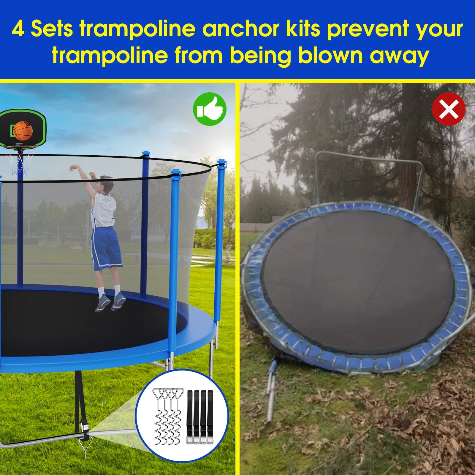 16FT Trampoline for 8-9 Kids Adults with Basketball Hoop, Ladder, Light, Sprinkler, Socks, Outdoor Heavy Duty Recreational Trampoline - Womvr