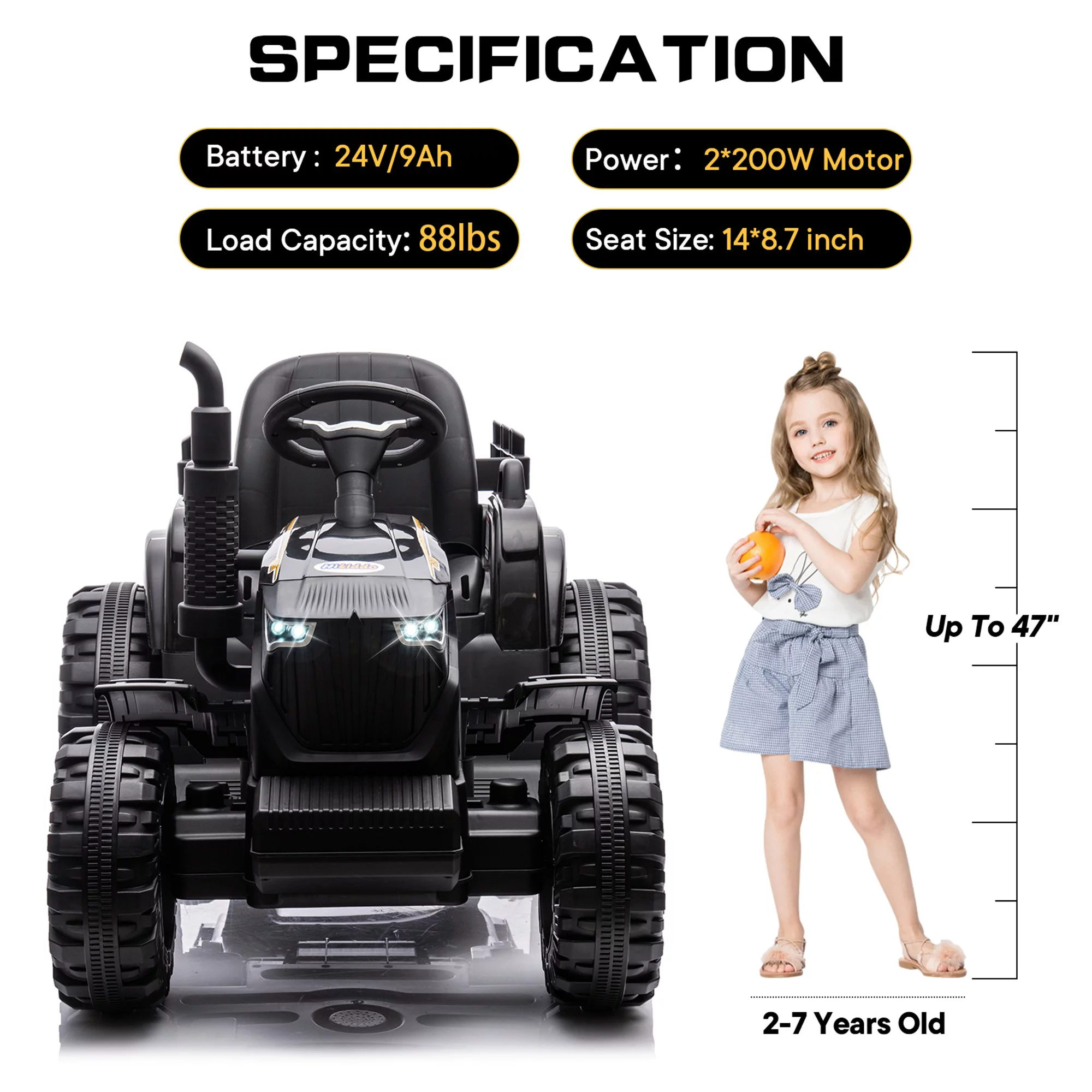 Hikiddo 24 Volt Ride on Toys, Kids Electric Ride On Tractor with Trailer & Remote - Green - Womvr