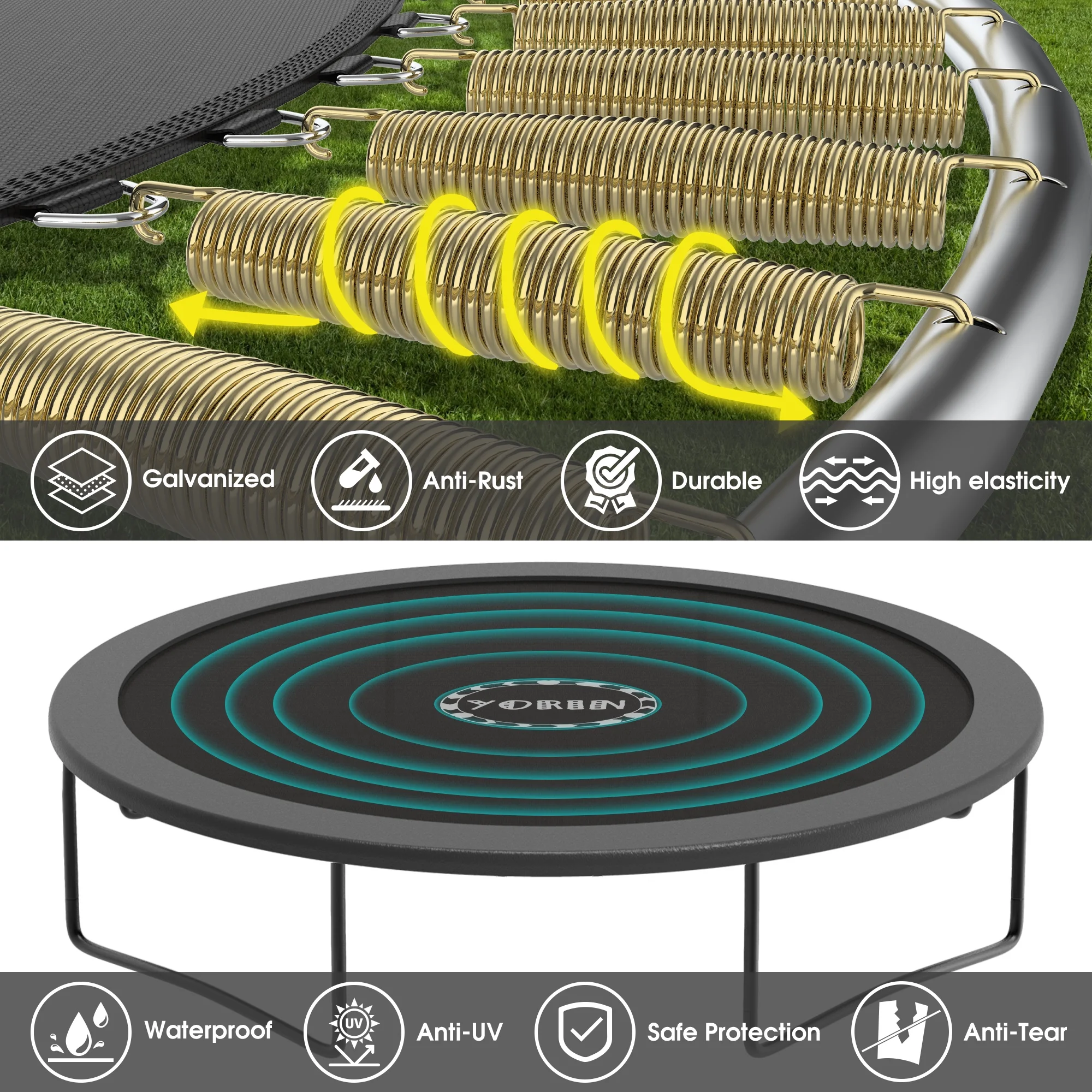 YORIN Trampoline 12FT for Kids Adults with Enclosure Net, 1200LBS Round Outdoor Trampoline with Basketball Hoop, Ladder, Galvanized Anti-Rust Coating Backyard Recreational Trampoline - Womvr