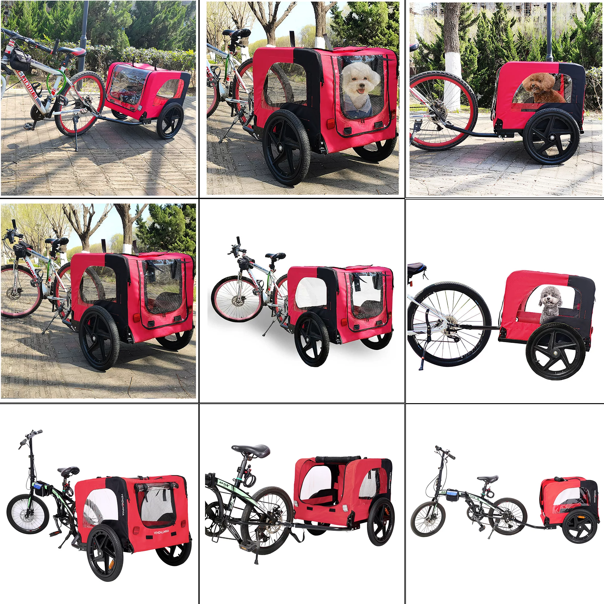CJC Bike Pet Trailer for Small and Large Dogs - Folding Frame Carrier - Easy to Connect and Disconnect to Bikes - Adjustable - Red - Womvr