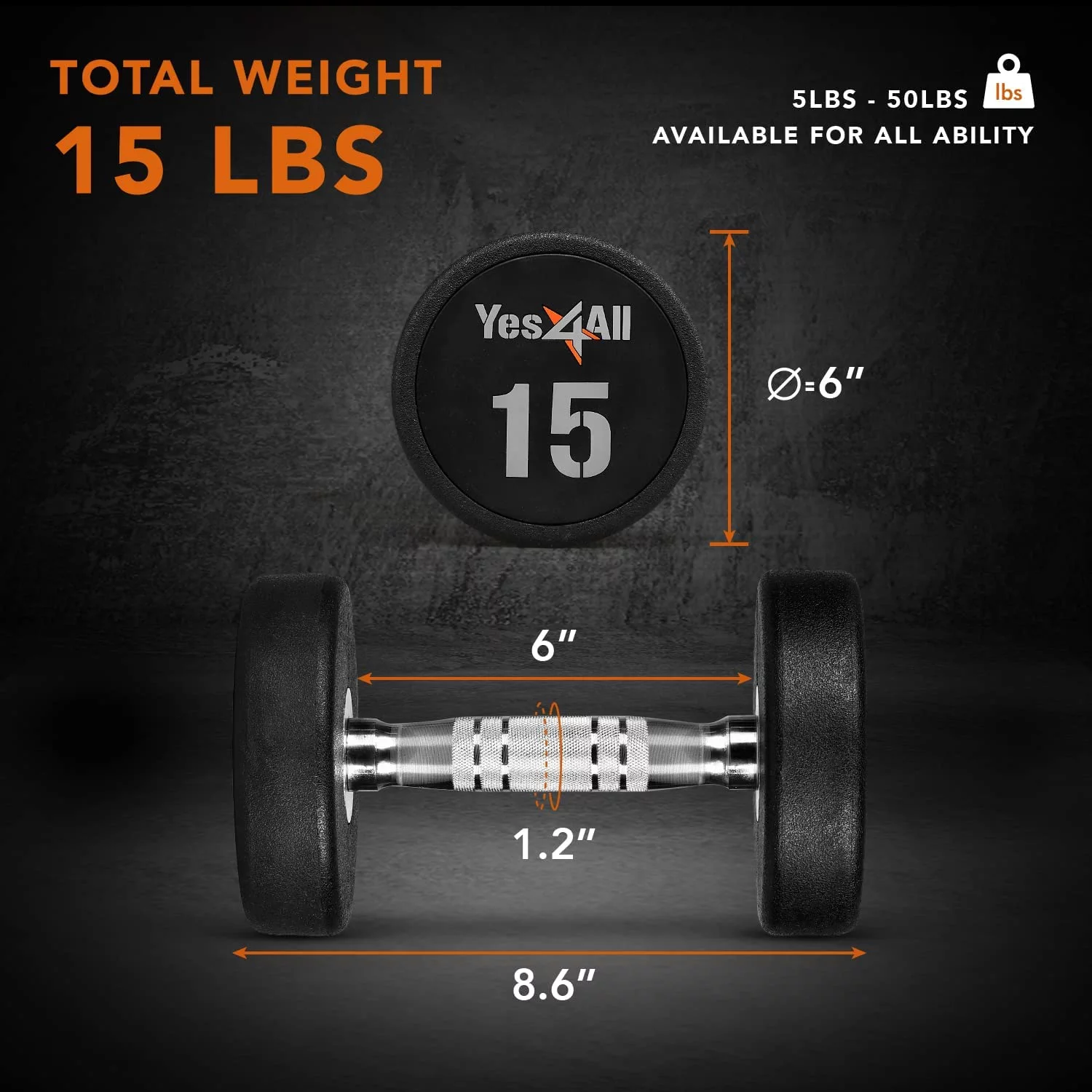 Yes4All 45 lbs Premium heavy weight Urethane Dumbbell, Single - Womvr