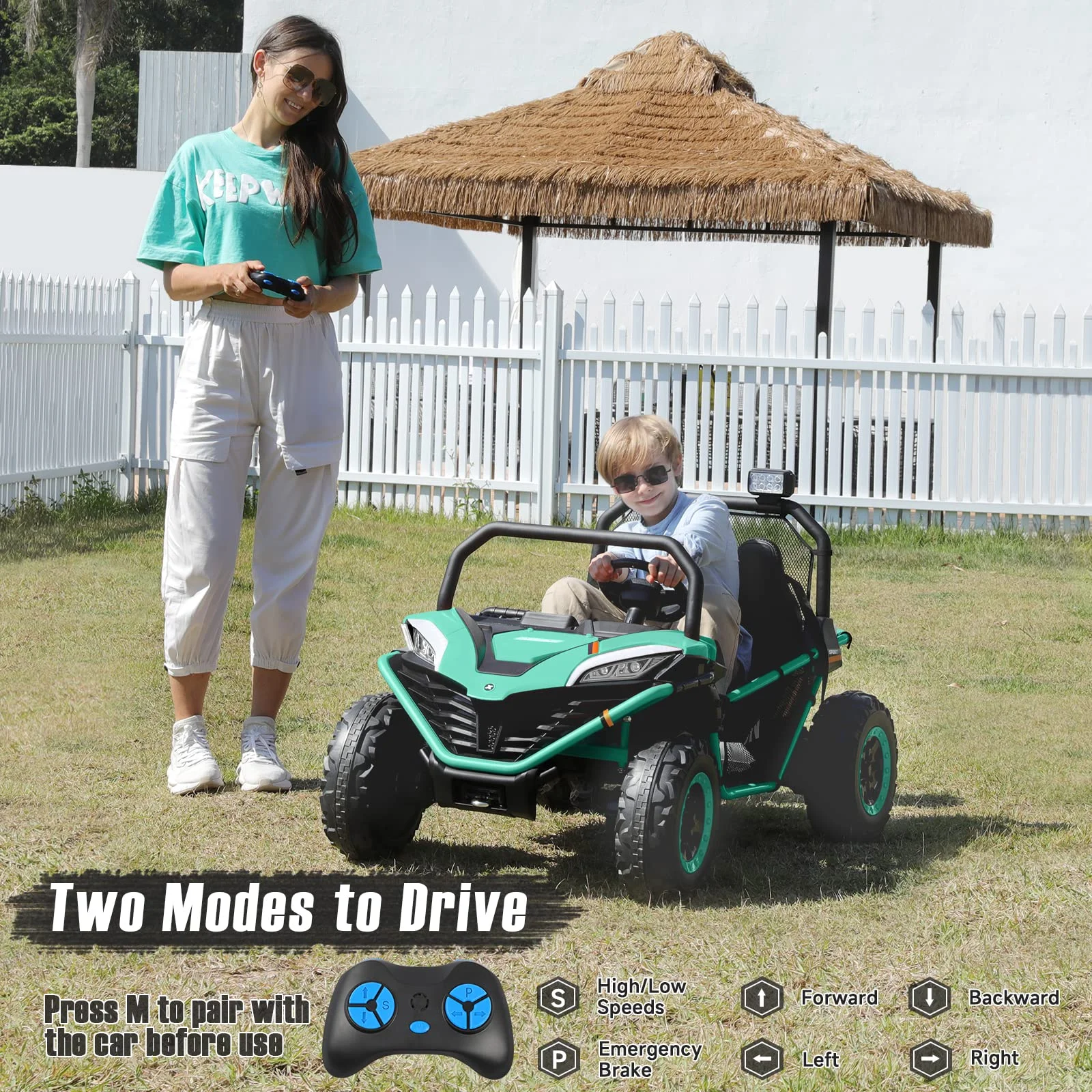 12 V Ride on Car,2 Seater Powered on Truck,4WD Electric Off-Road,Remote Control,Spring Suspension Ride on UTV for 3-8 Kids,Blue - Womvr