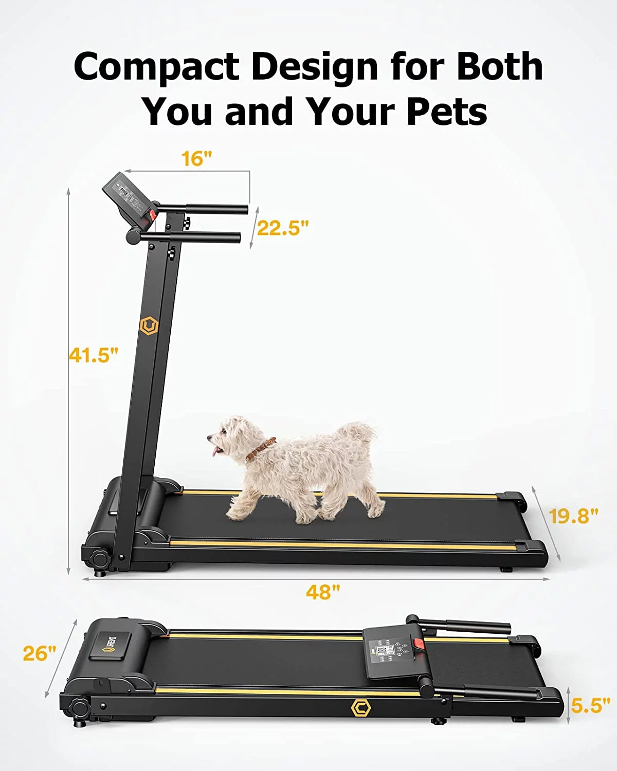 UREVO Folding Treadmill, 2.25HP Portable Mini Treadmills for Home Office, Compact Threadmill with 12 HIIT Modes, LCD Display, 265 lbs Capacity - Womvr