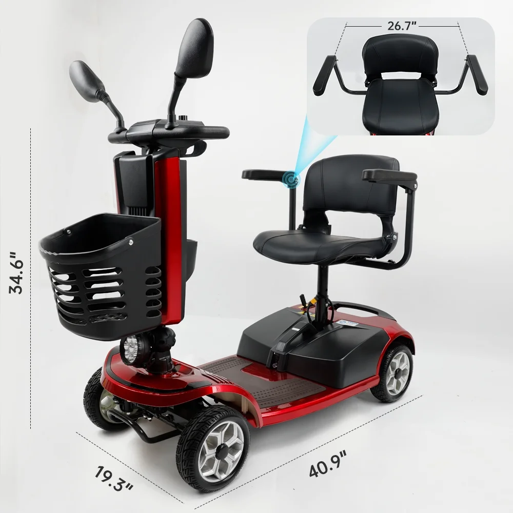 Artudatech Mobility Scooter, Electric Powered Wheelchair Device for Travel, Adults, Elderly 4 wheels 300lb Weight Cap Model with Cup Holder - Womvr