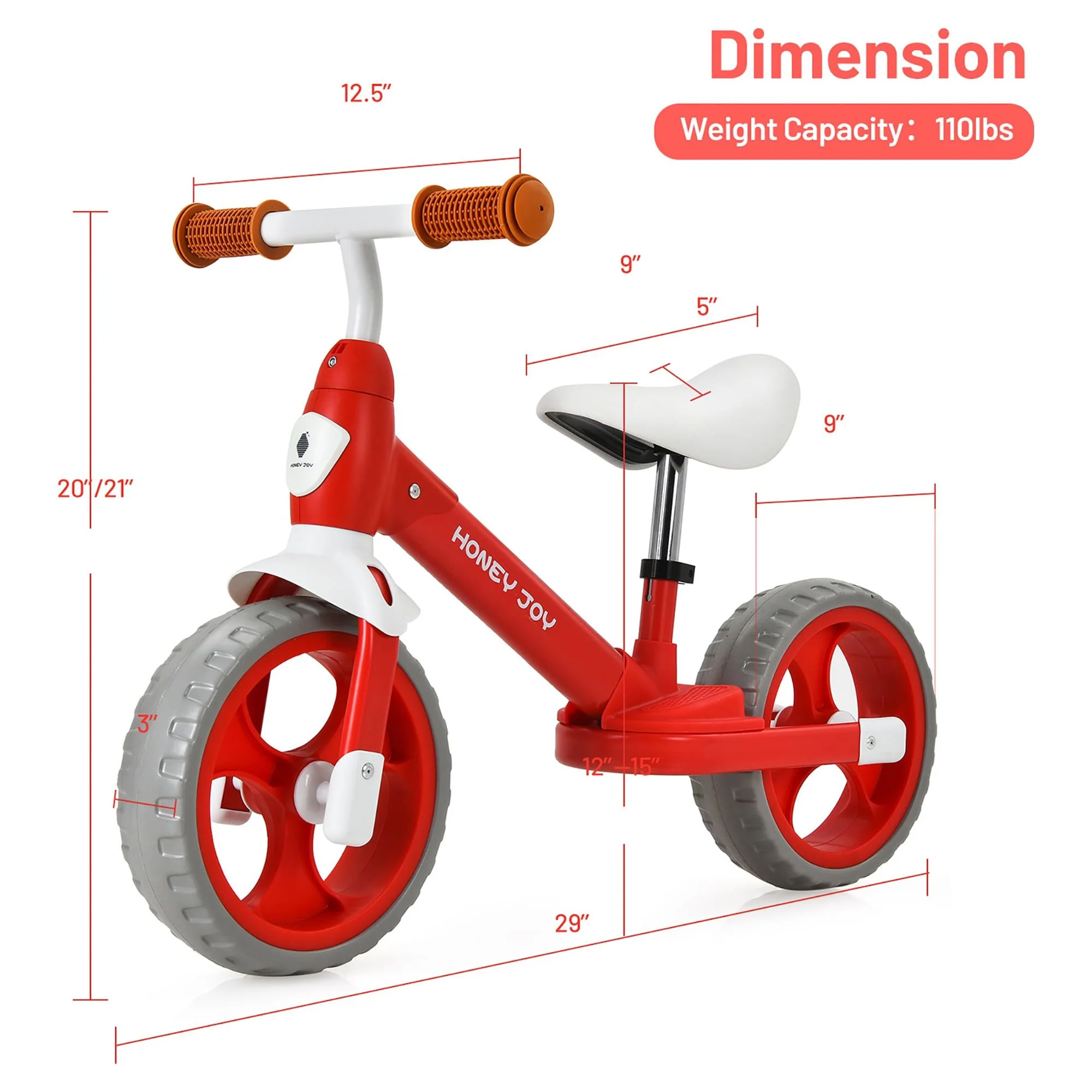 Honey Joy Kids Balance Bike Toddler Training Bicycle w/ Feetrests for 2-5 Years Old Red - Womvr