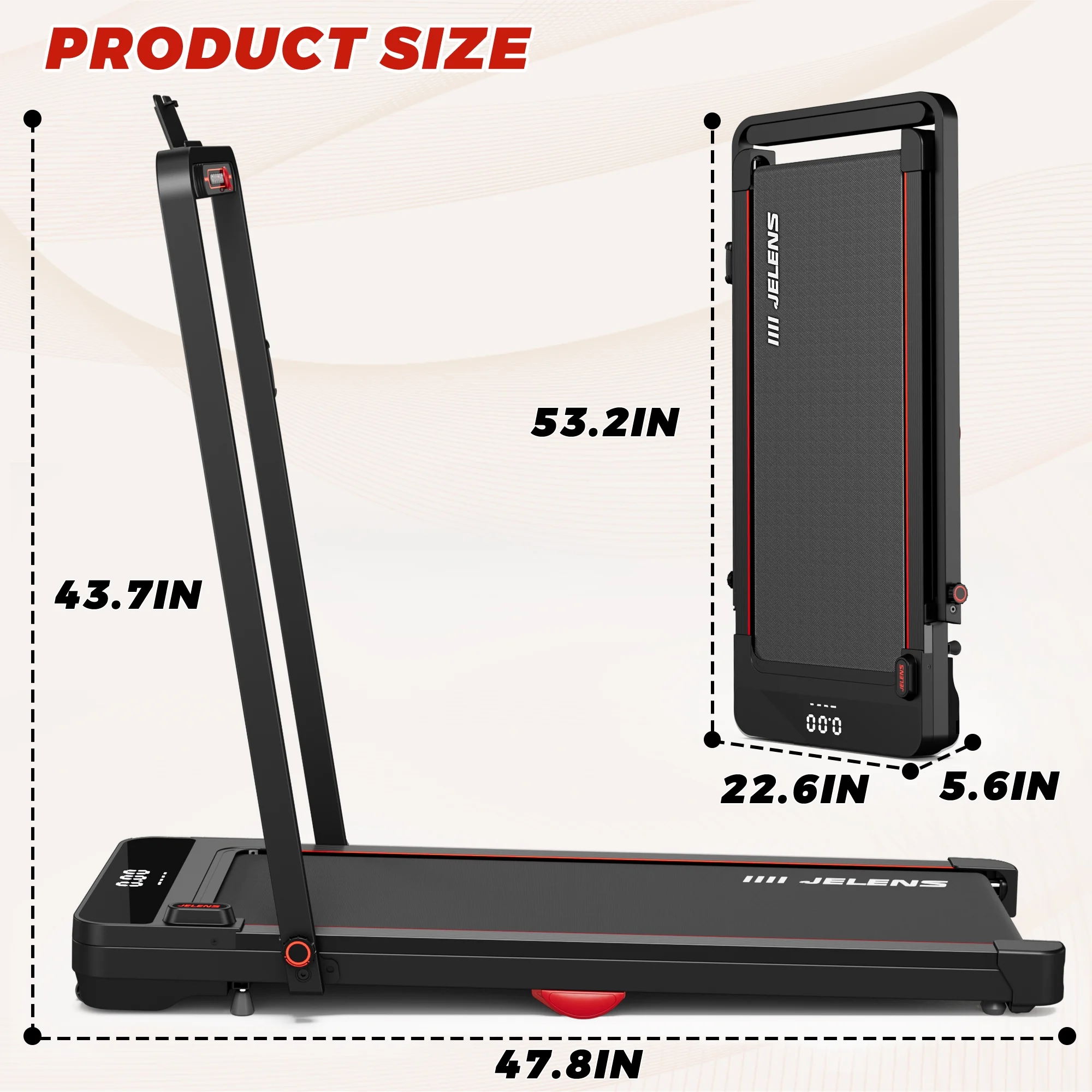 JELENS 2 in 1 Treadmill, 2.5HP Walking Pad Folding Treadmill with Remote Control and LED Display, Portable Under Desk Treadmill for Home Office with 265lbs Weight Capacity - Womvr