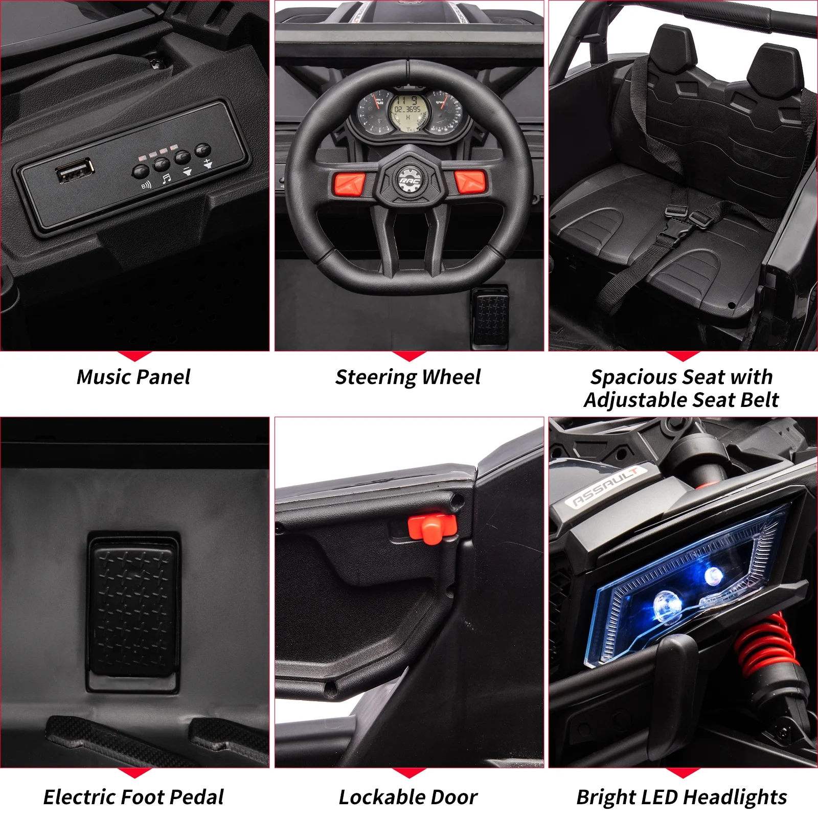 EastVita Ride on UTV Car, 24V Ride on Car Battery Powerd Electric Off-Road UTV Car w/Remote Control, 200W Motor, Spring Suspension, Music, LED Lights, ATV, Red - Womvr