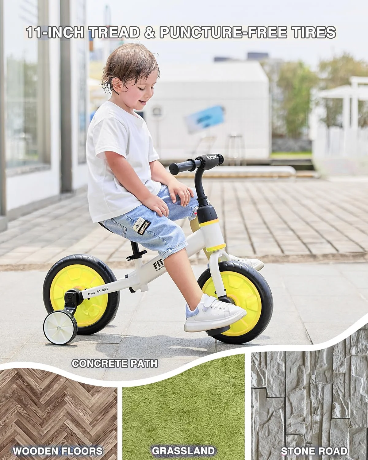 Ubravoo Fit 'n Joy Toddler Balance Bike,4-in-1 Starter Kids Training Bicycle,Rear Single Rod,Blue - Womvr