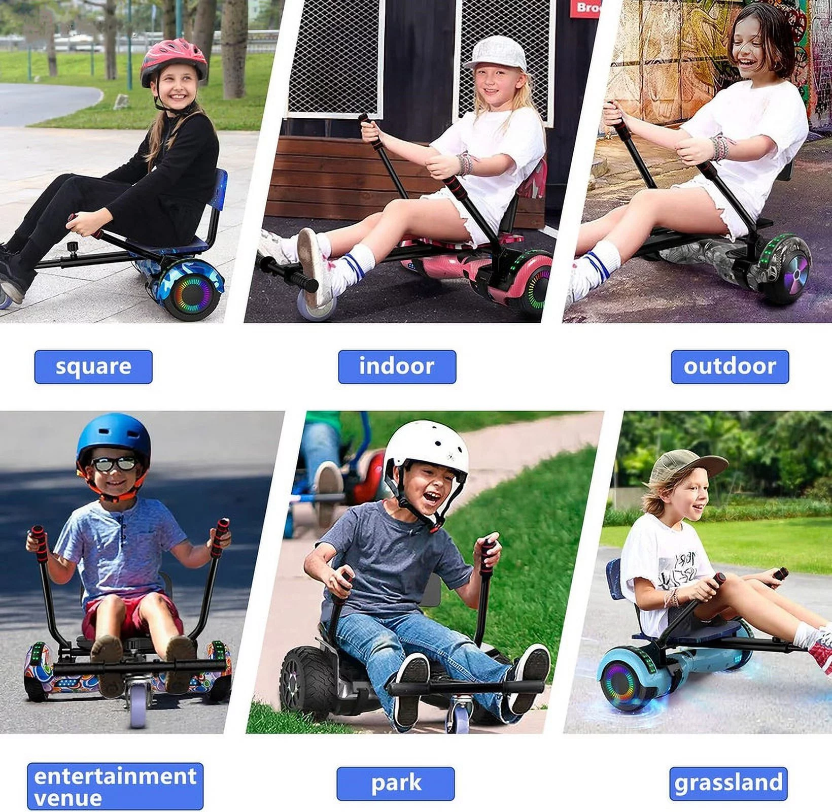 SISIGAD Hoverboard with Seat, 6.5 inch Hoverboard Go Kart Combo with Bluetooth Speaker & LED Lights for Kids Adults - Womvr