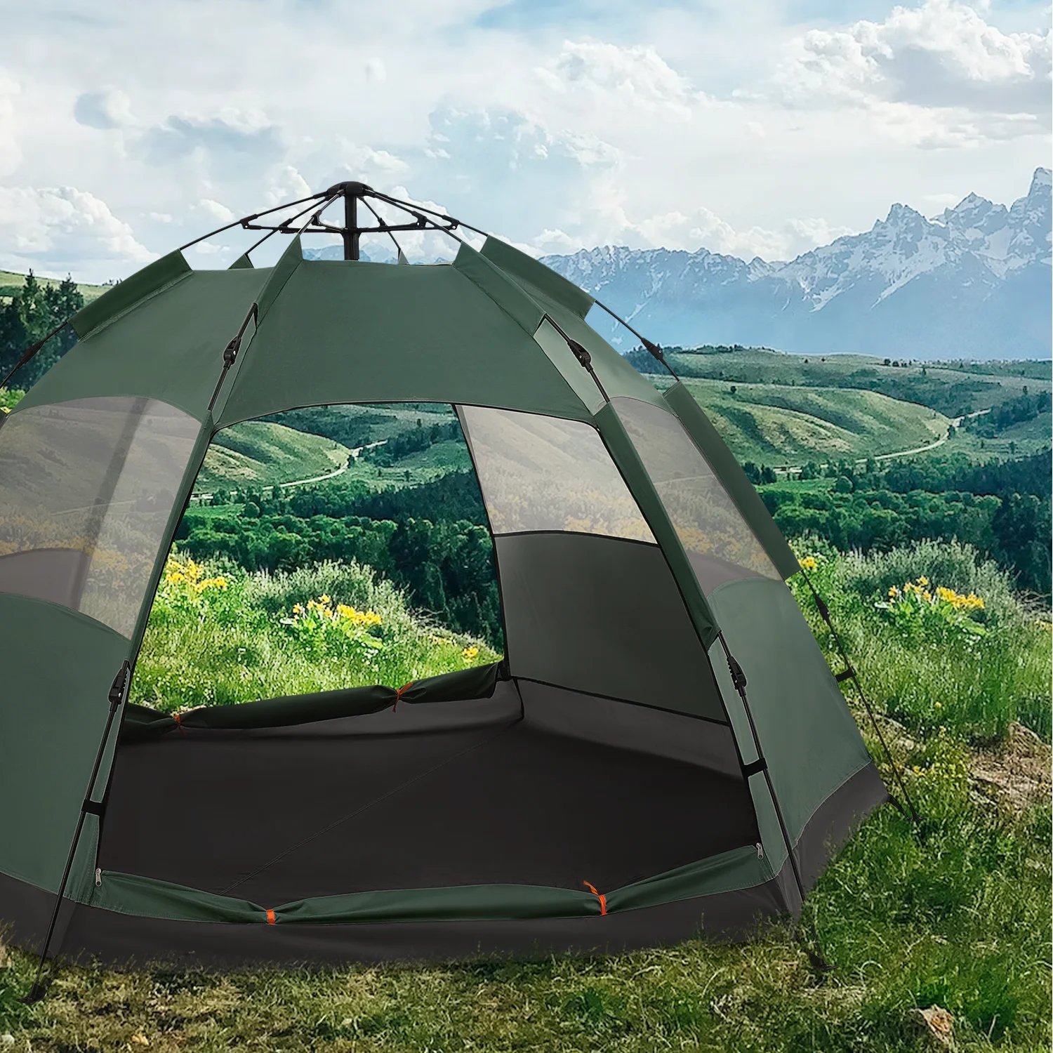 Magshion Large Camping Tents 4 Person Family Backpacking Tent Double Layer Outdoor Instant Set Up Tent with Carry Bag, Green - Womvr