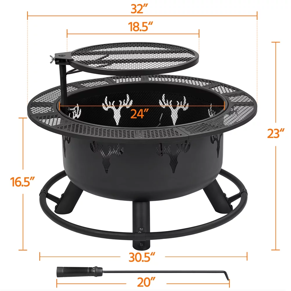 Alden Design 32�� Round Wood Burning Fire Pit for Outdoor, Black - Womvr