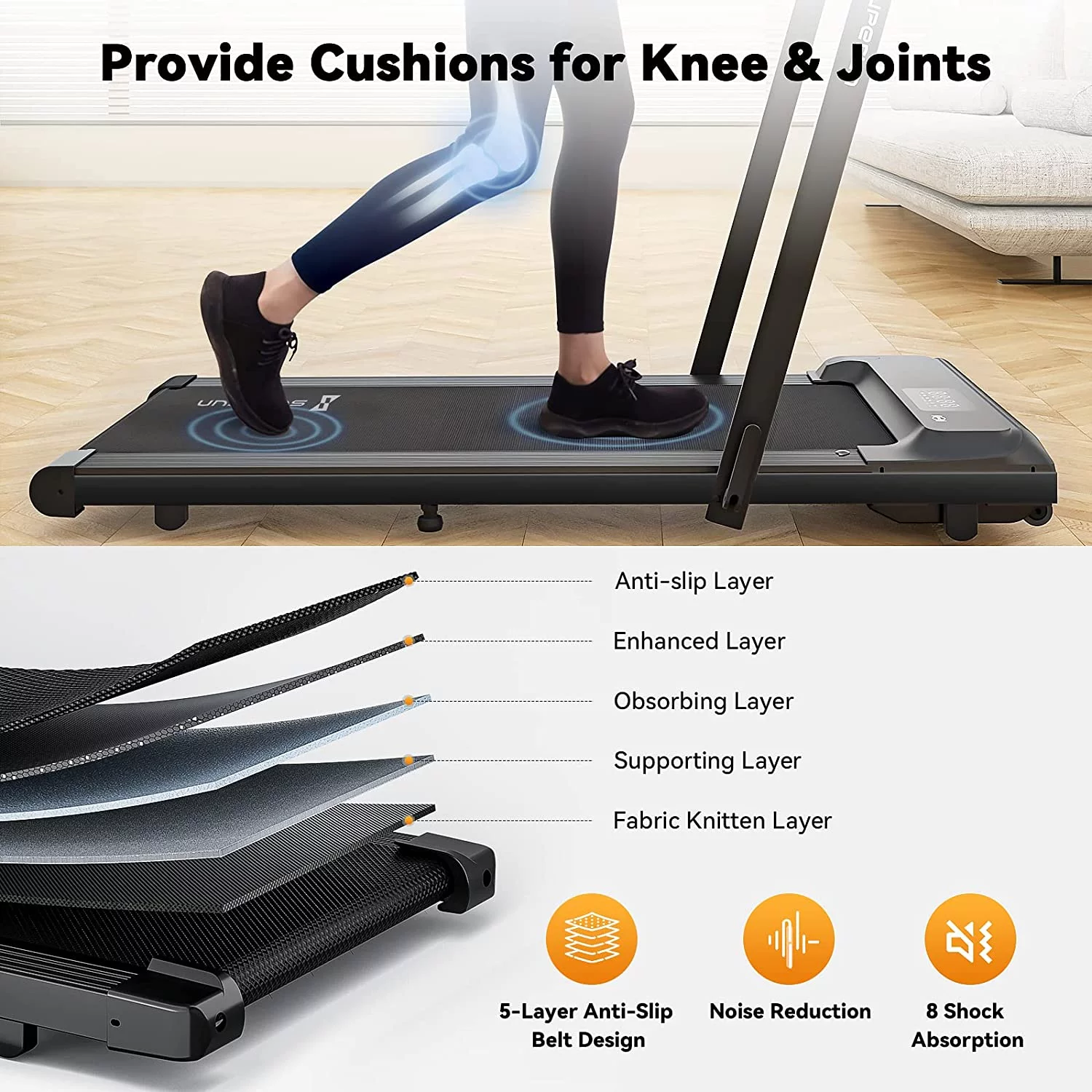 Superun 2 in 1 Folding Treadmill 3 HP Indoor Walking pad with 300lbs Capacity & APP Bracelet & Wider Running Belt(Orange) - Womvr