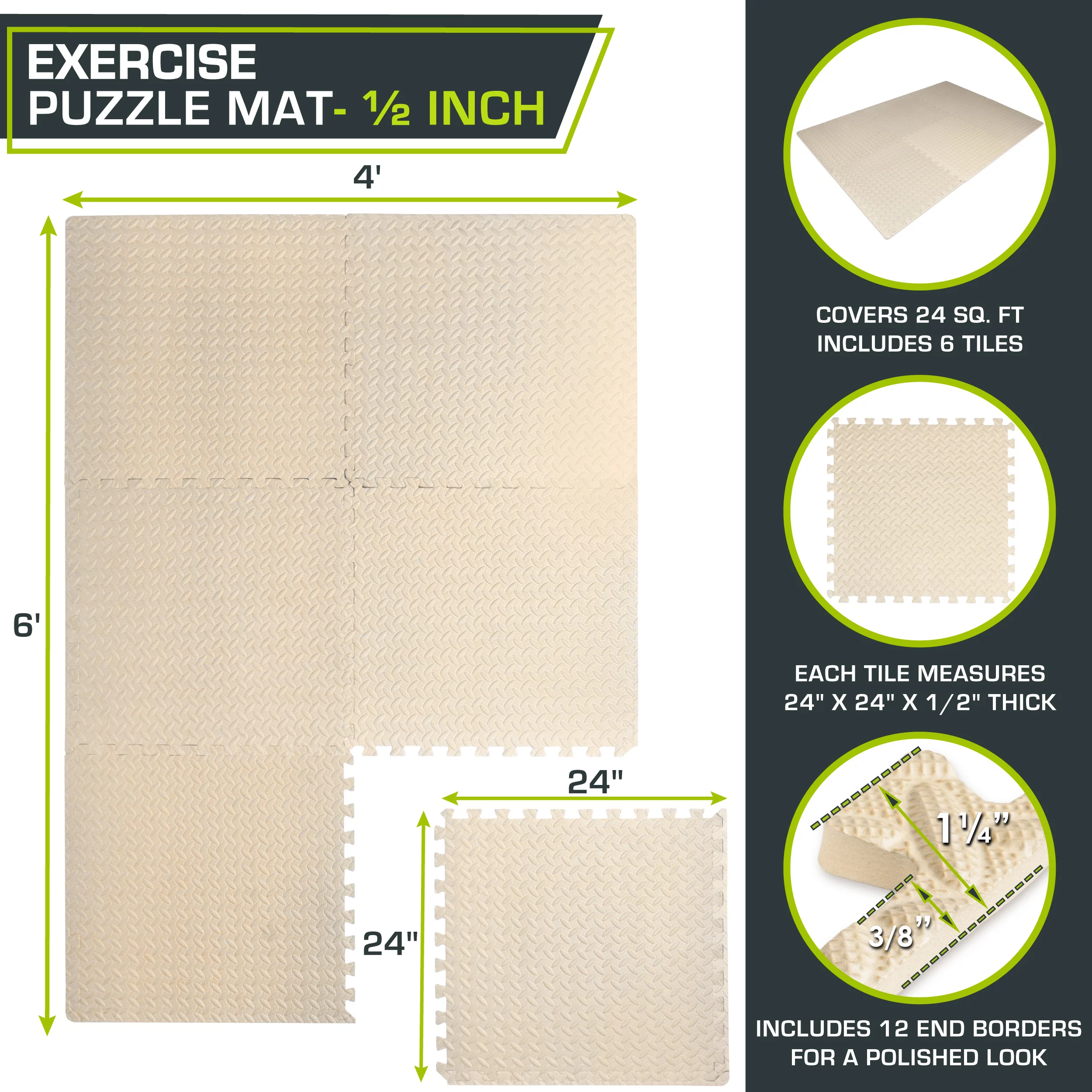ProsourceFit Puzzle Exercise Mat, 1/2