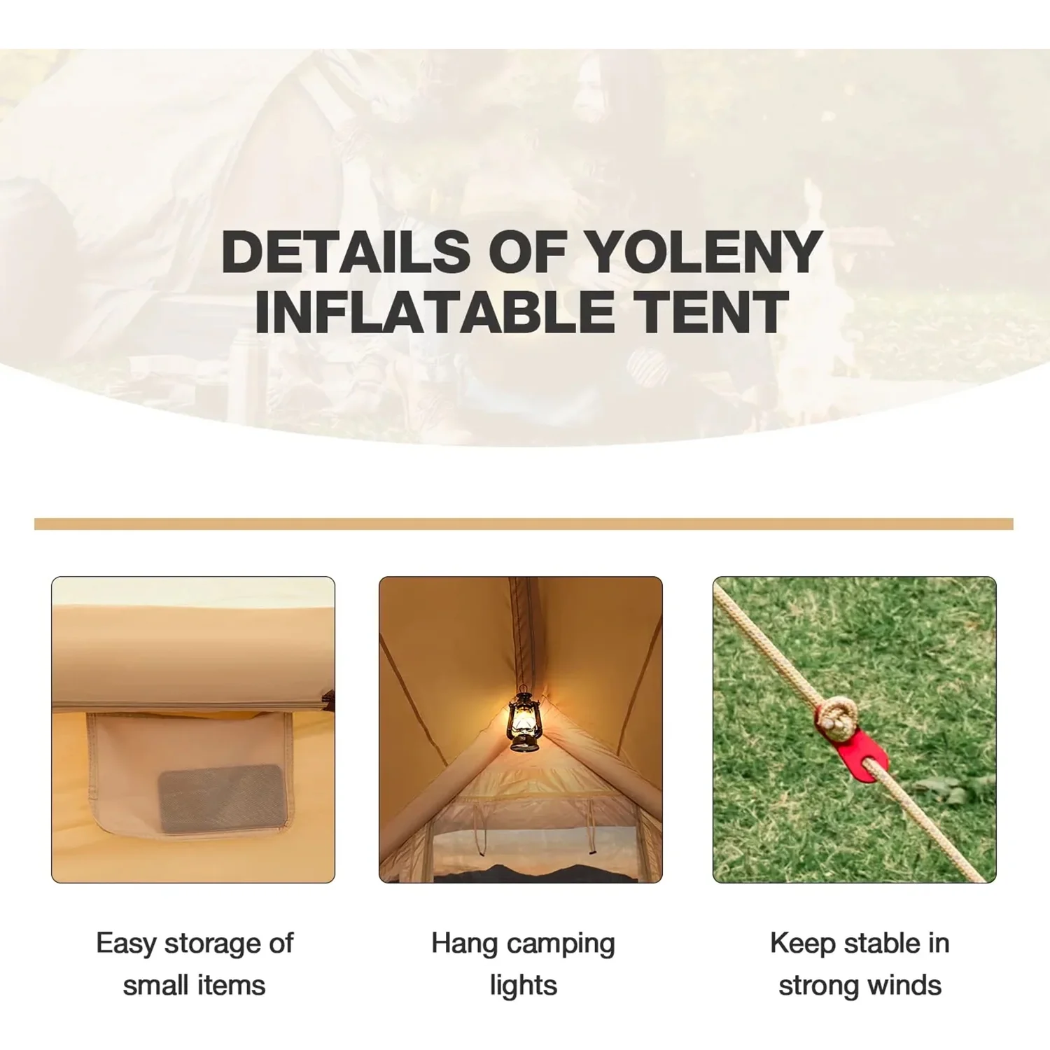 Richryce Inflatable Camping Tent with Pump, 129 SFT Cabin Tent, 4-6 Person Glamping Tents, Waterproof Windproof Outdoor Cotton Tent with Carrying Bag - Womvr