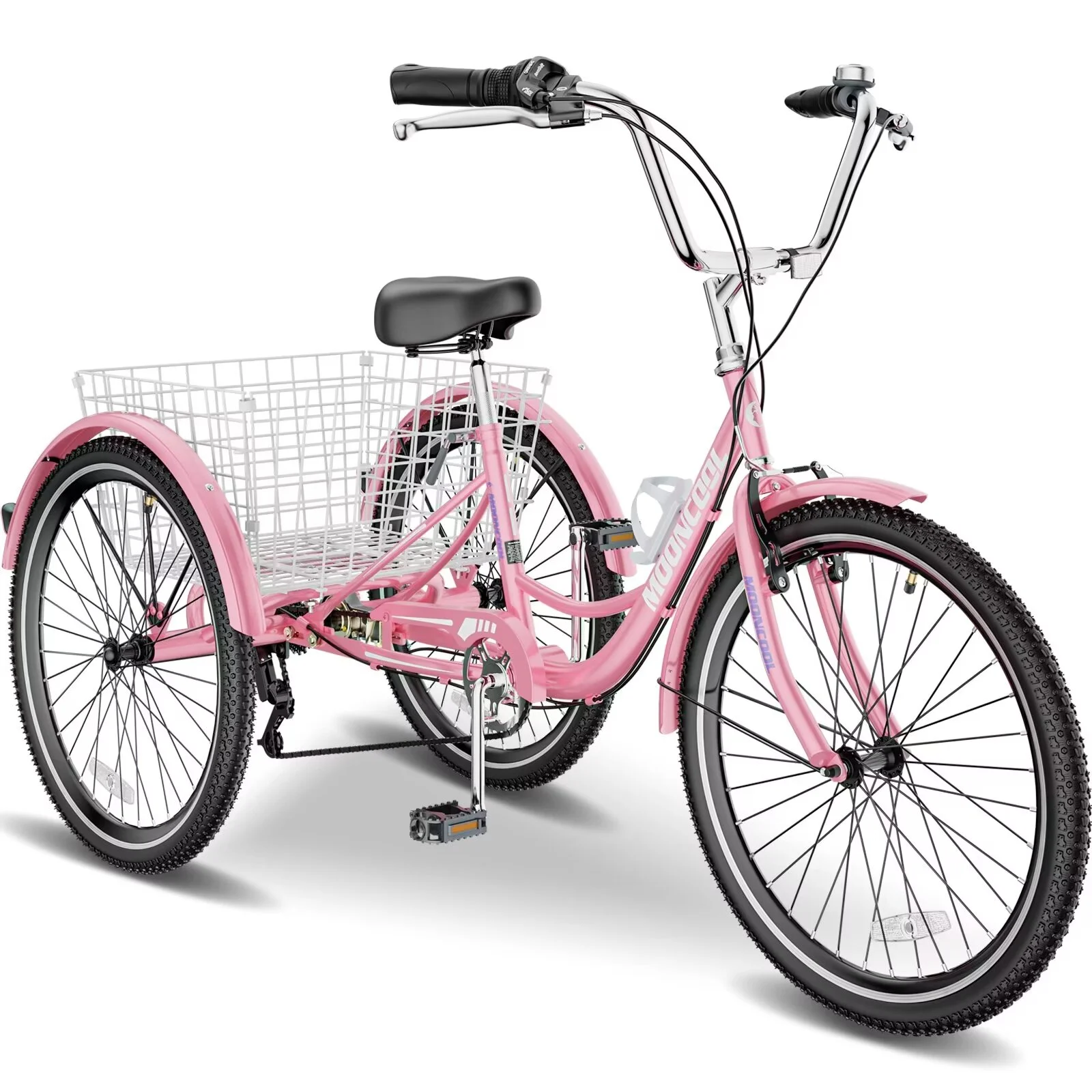 MOPHOTO 7 Speed Adult Tricycle 26 in/24in/20in, Trikes for Adults, Adult Tricycle with Basket & Dual Braking System, Adult Trikes for Women, Men, 3 Wheeled Bicycle for Shopping, Picnics Exercise - Womvr