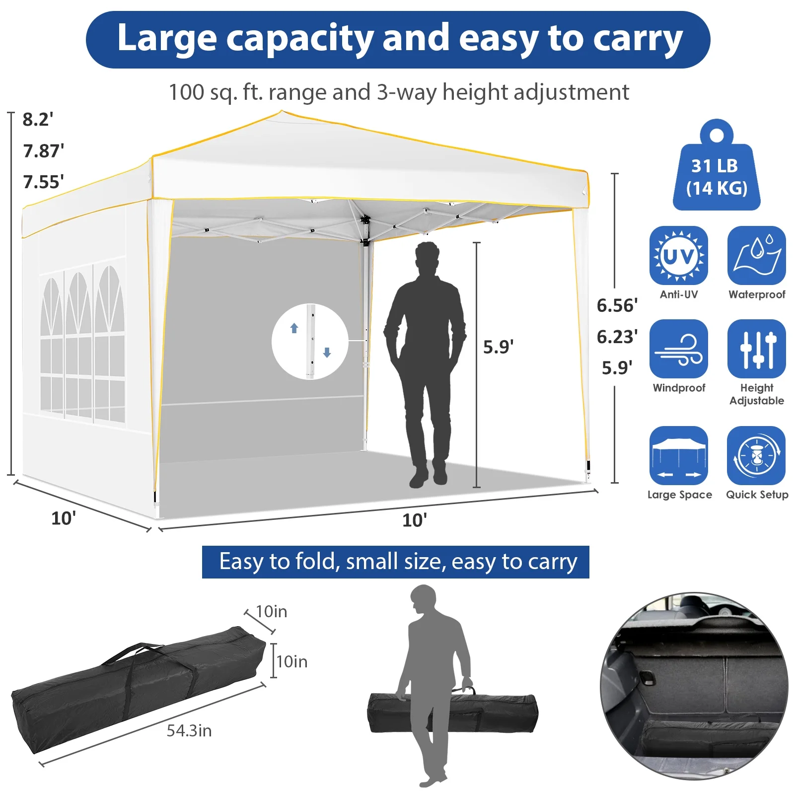 SANOPY 10' x 10' Pop up Canopy, UV and Rain Resistant Canopy Shelter with 4 Removable Sidewalls and Sandbags, Outdoor Canopy with Carry Bag for Grass, Beach and Camping - Womvr