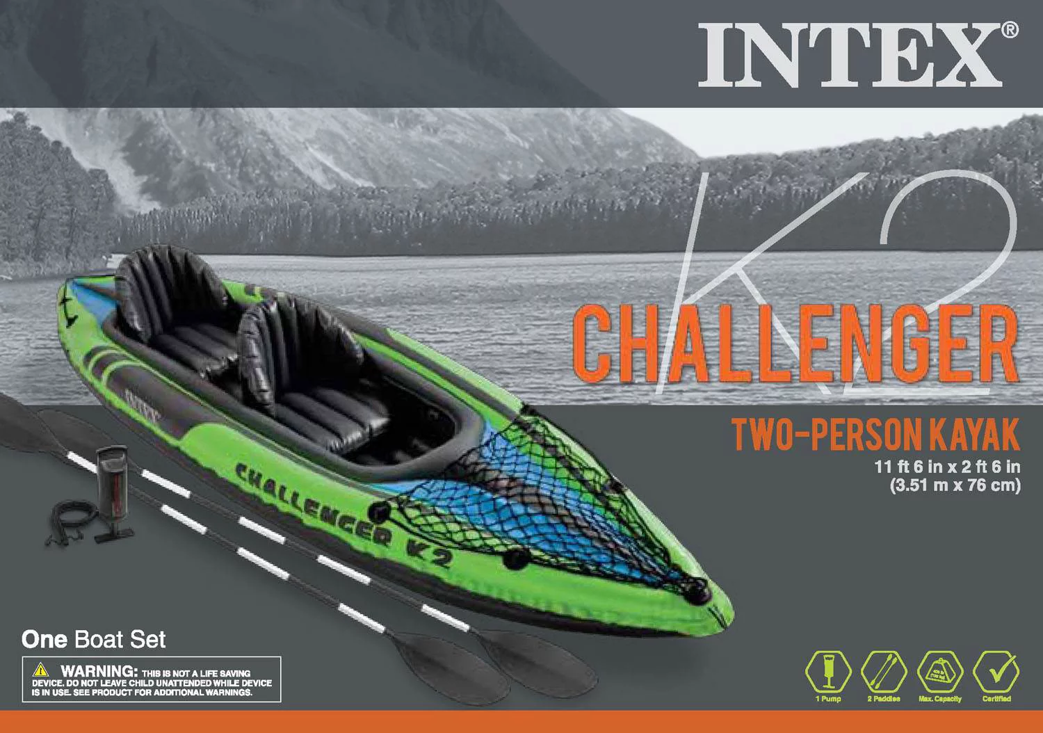 Intex Challenger K2 2-Person Inflatable Sporty Kayak + Oars And Pump (2 Pack) - Womvr