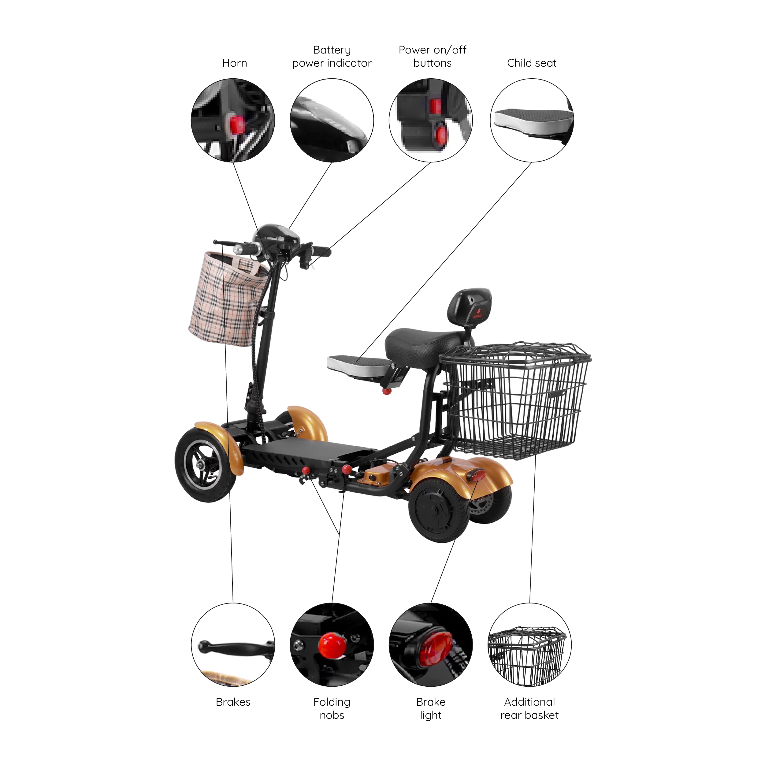 Smart Lightweight Electric Power Scooter, 4 Wheels Foldable Double Seats - Womvr