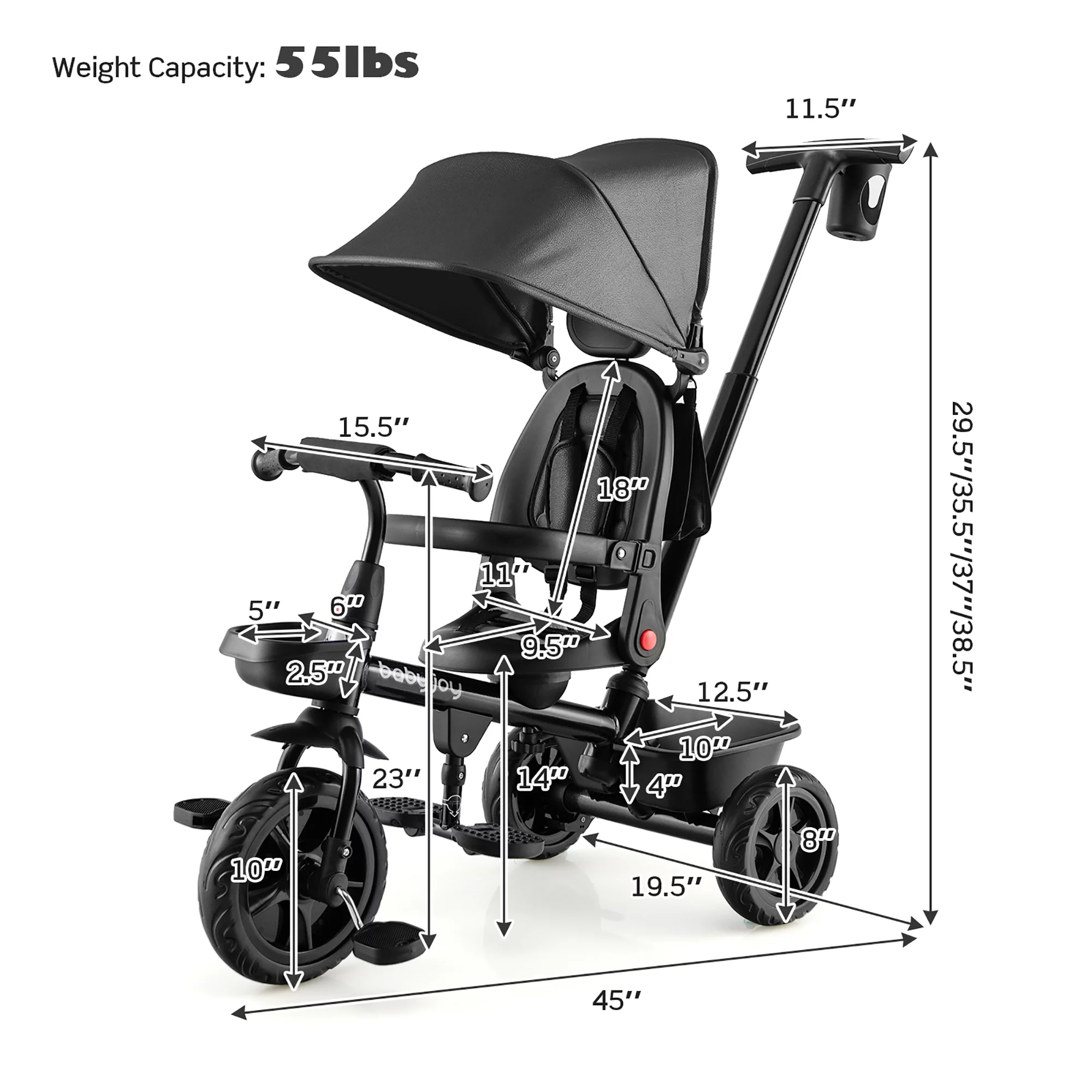 Babyjoy 4-in-1 Toddler Tricycle Reversible Baby Trike W/ Height Adjustable Push Handle - Womvr