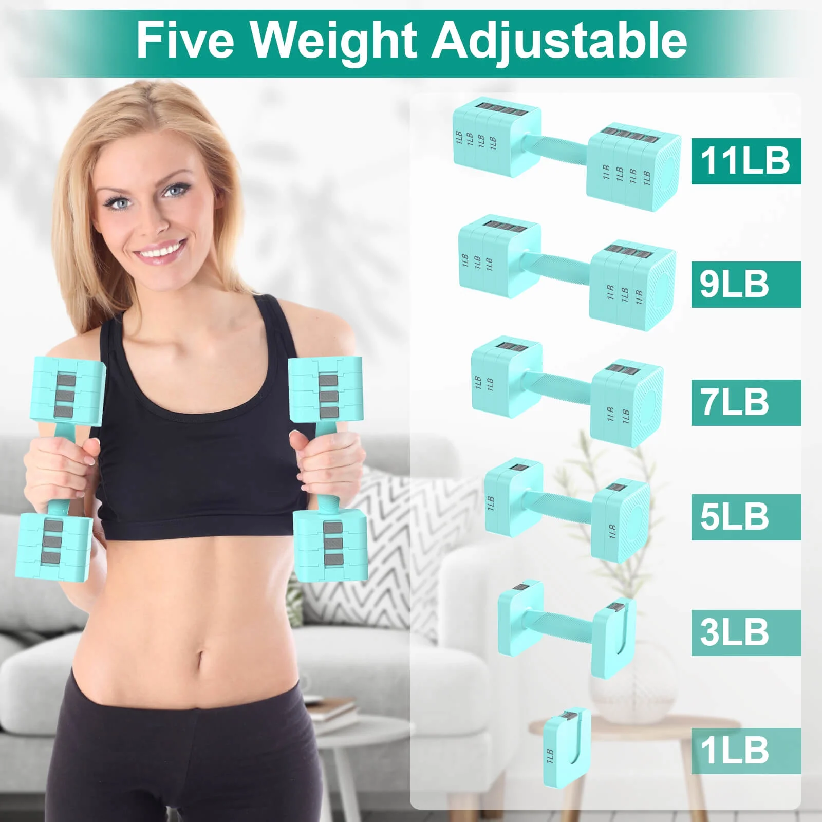 Adjustable Dumbbells Set of 2, Hand Weights Sets with 5 Levels 3lb, 5lb, 7lb, 9lb, 11lb, Adjustable Weight Dumbbells for Women/Men Home Gym Full Body Workout - Womvr