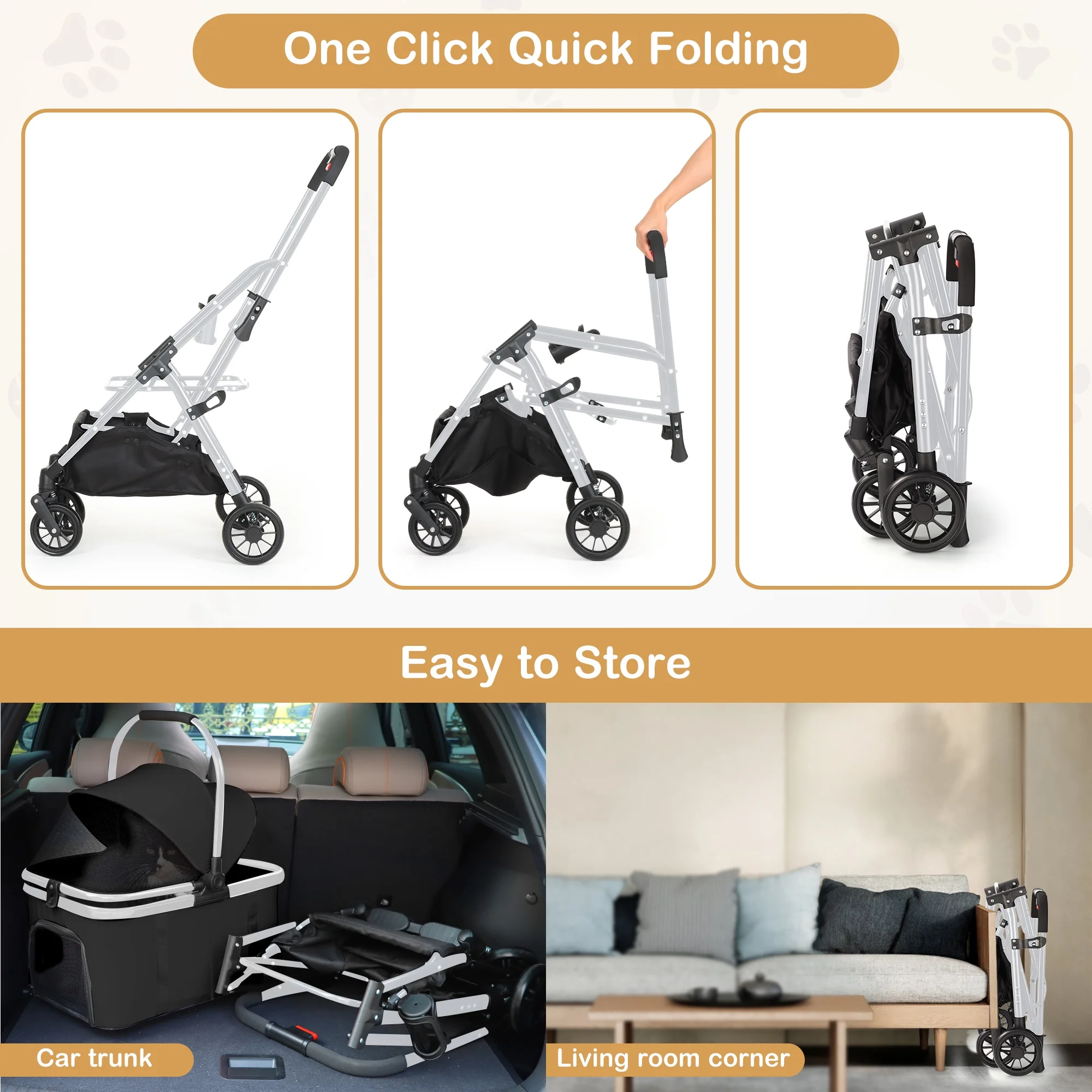 Zoolike Pet Stroller, Dog Cat Stroller 3-in-1 Detachable Doggy Stroller for Small Medium Dogs 4 Wheel Dog Travel Jogger Cart Cat Walker Foldable Wagons for Doggy Rabbit Puppy, Gray - Womvr