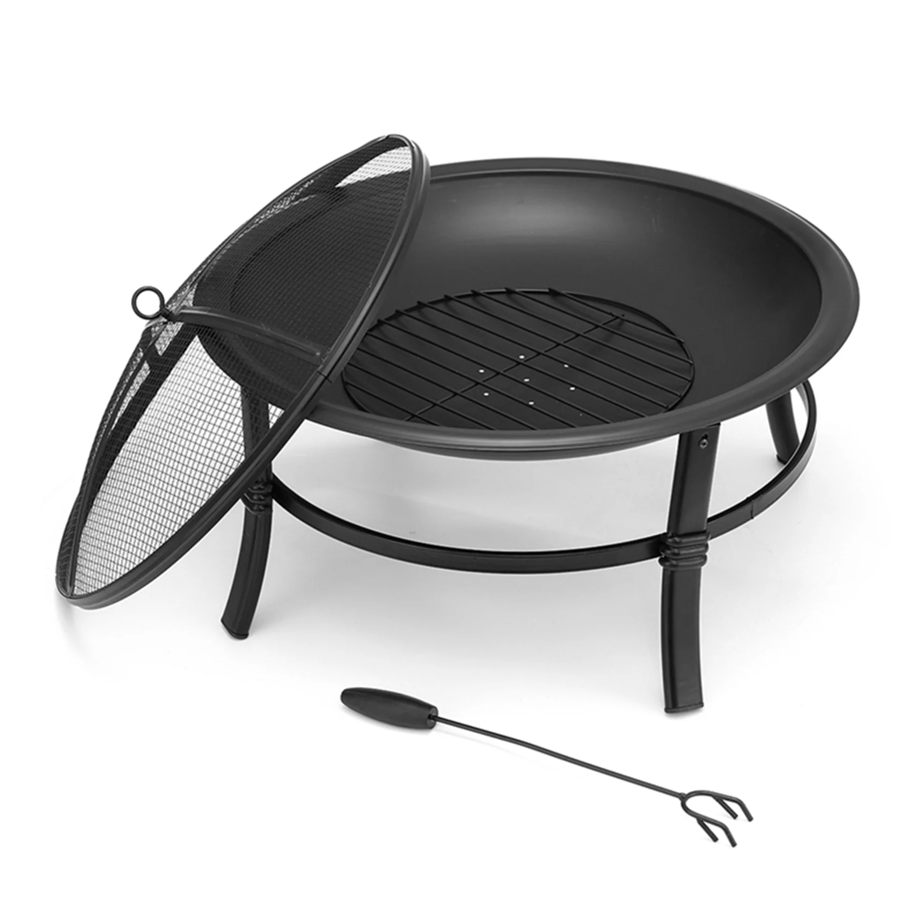 Singlyfire 26 inch Fire Pit for Outside Portable Fire Pit Wood Burning Small Fire Bowl for Camping Picnic Bonfire Patio Outside Backyard Garden Firepit with Log Grate, Poker - Womvr