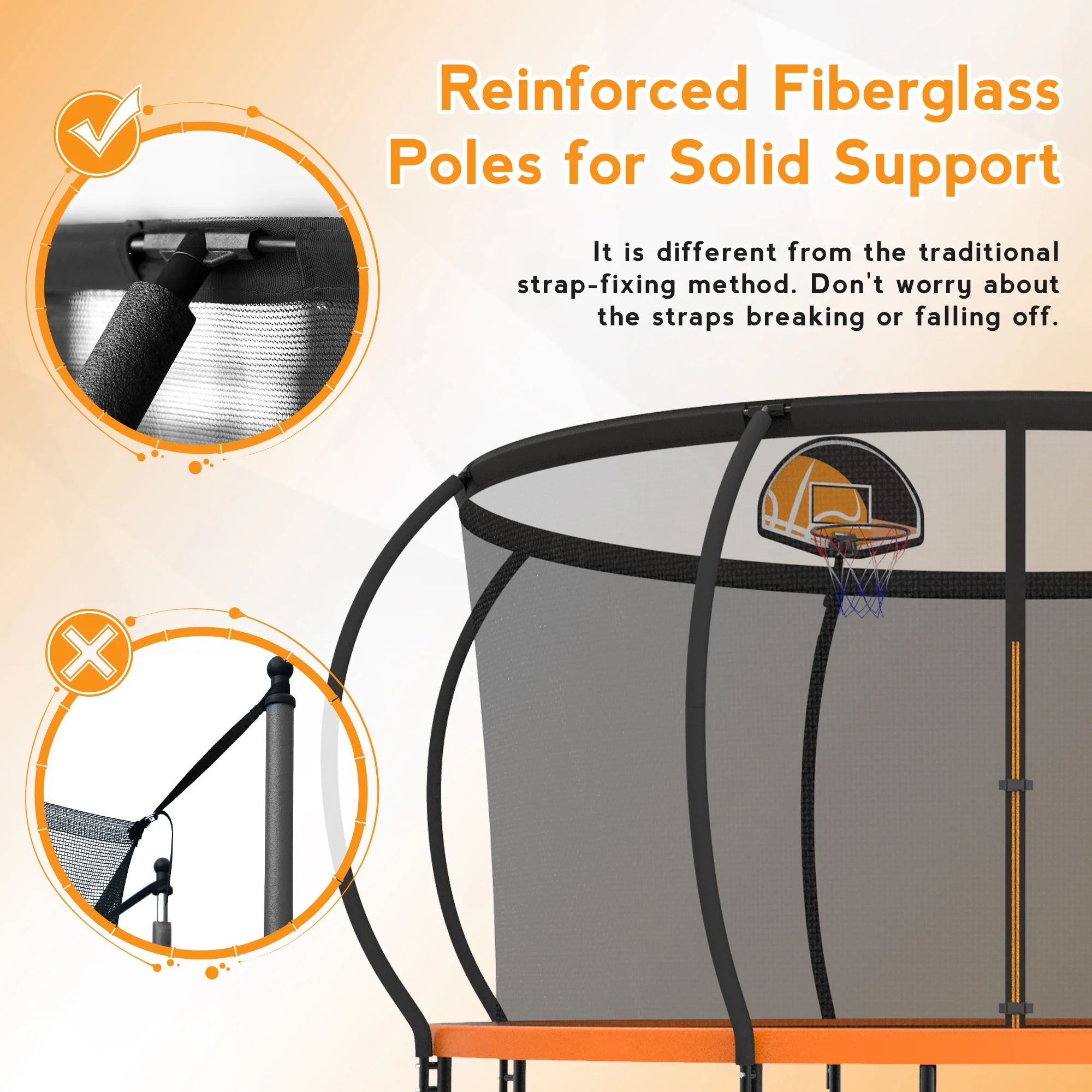 KOFUN Trampoline with Basketball Hoop, 8FT 10FT 12FT 14FT 15FT 16FT Trampoline with Enclosure, Anchors Kit, Ladder, Heavy Duty Backyard Trampoline for Kids Adults, Galvanized Anti-Rust Coating, Black - Womvr