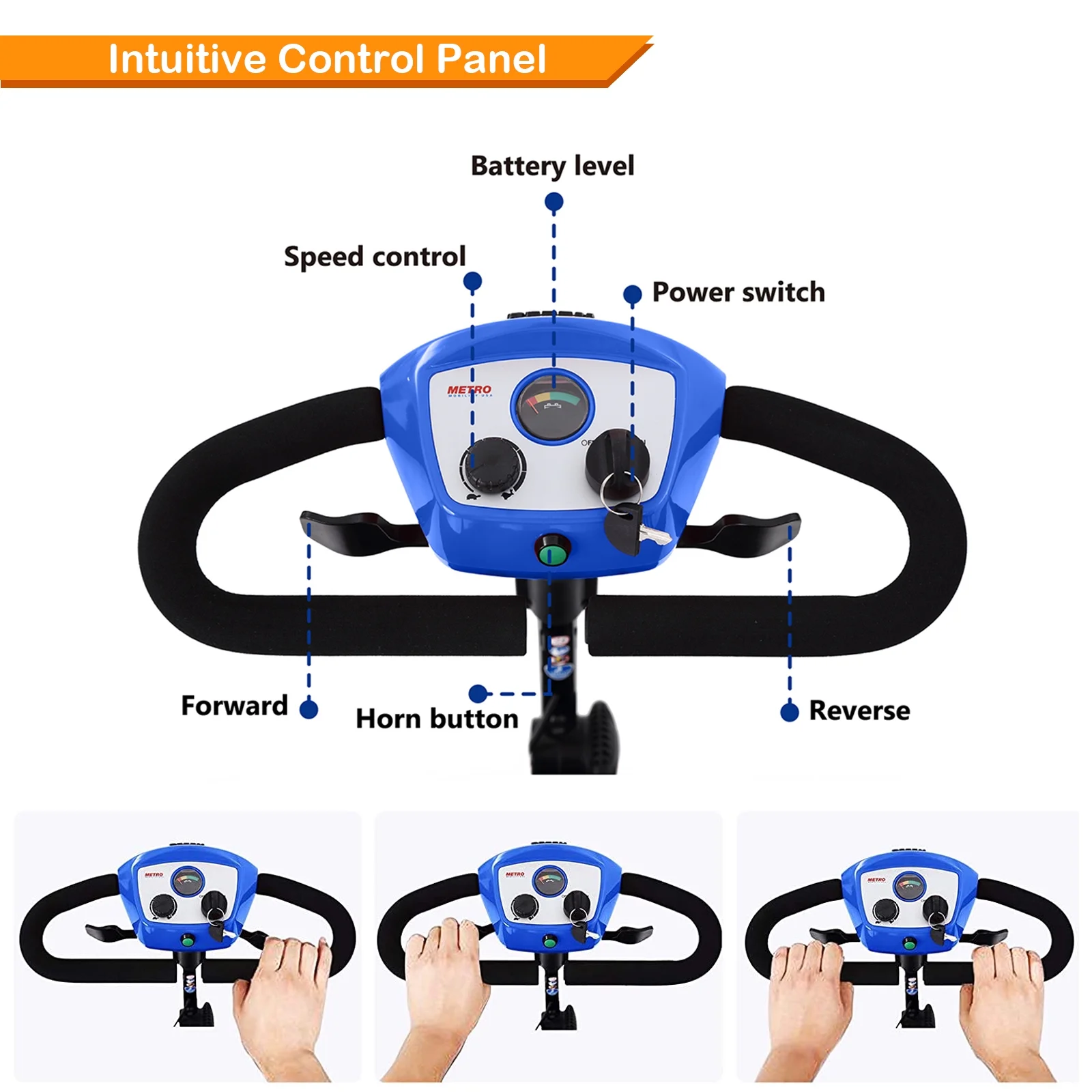 4 Wheels Folding Mobility Scooter for Seniors Adults with Baskets Blue - Womvr