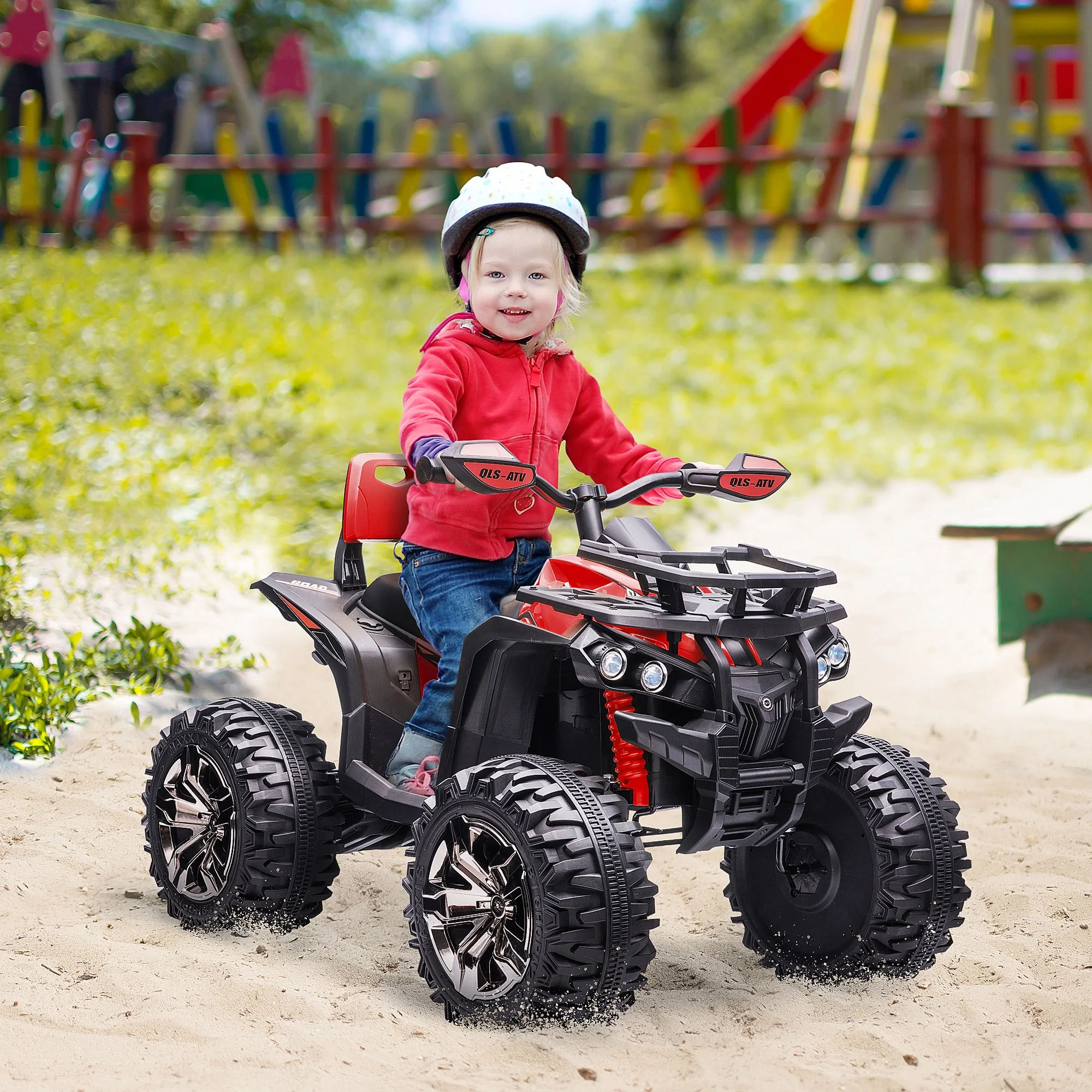 Aosom 12V Kids ATV Ride-on Four-Wheeler Toy Car with Music, Realistic Headlights, Wide Wheels, Rechargeable Battery-Powered, for Boys and Girls, Yellow - Womvr