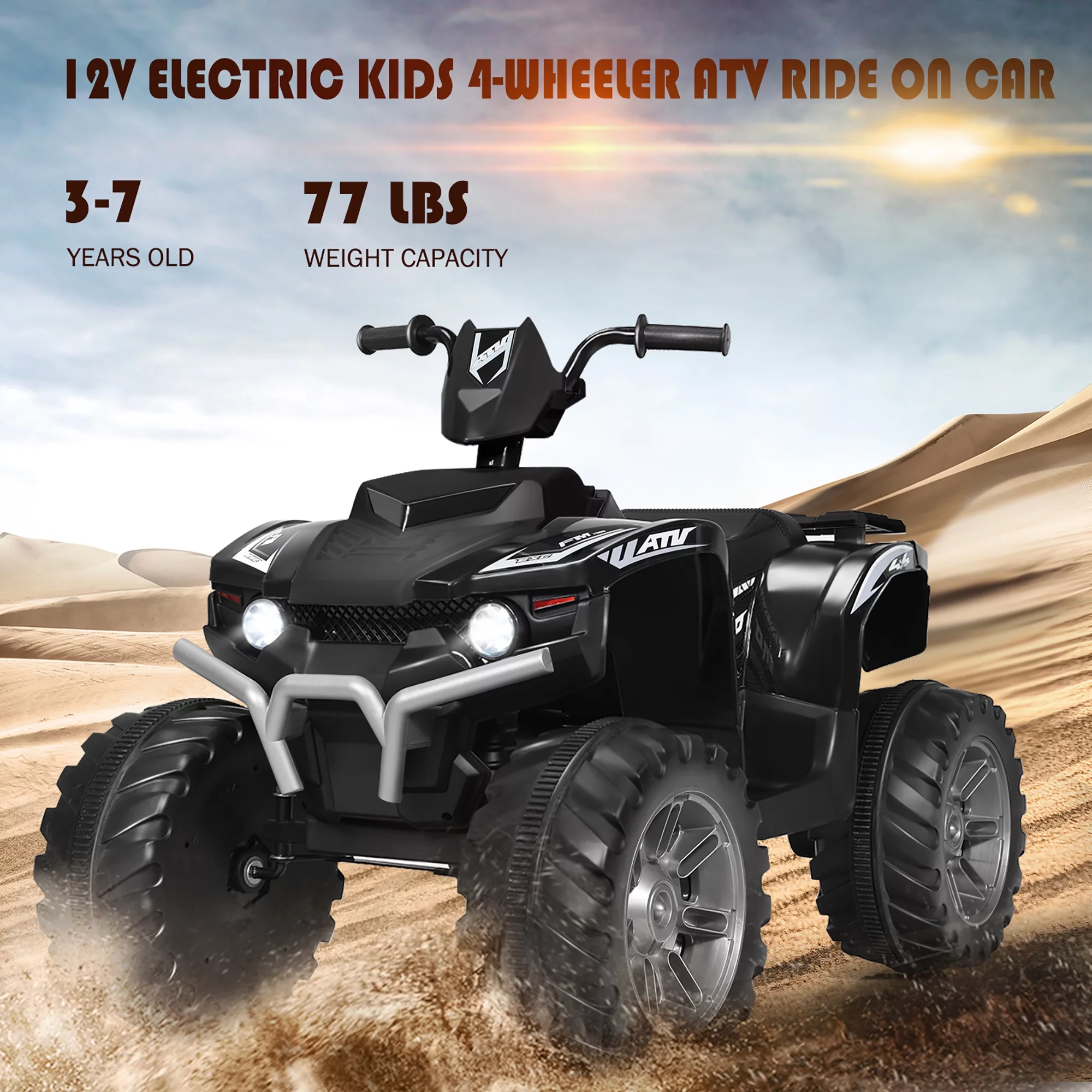Costway 12V Kids 4-Wheeler ATV Quad Ride On Car w/ LED Lights Music  USB Navy - Womvr