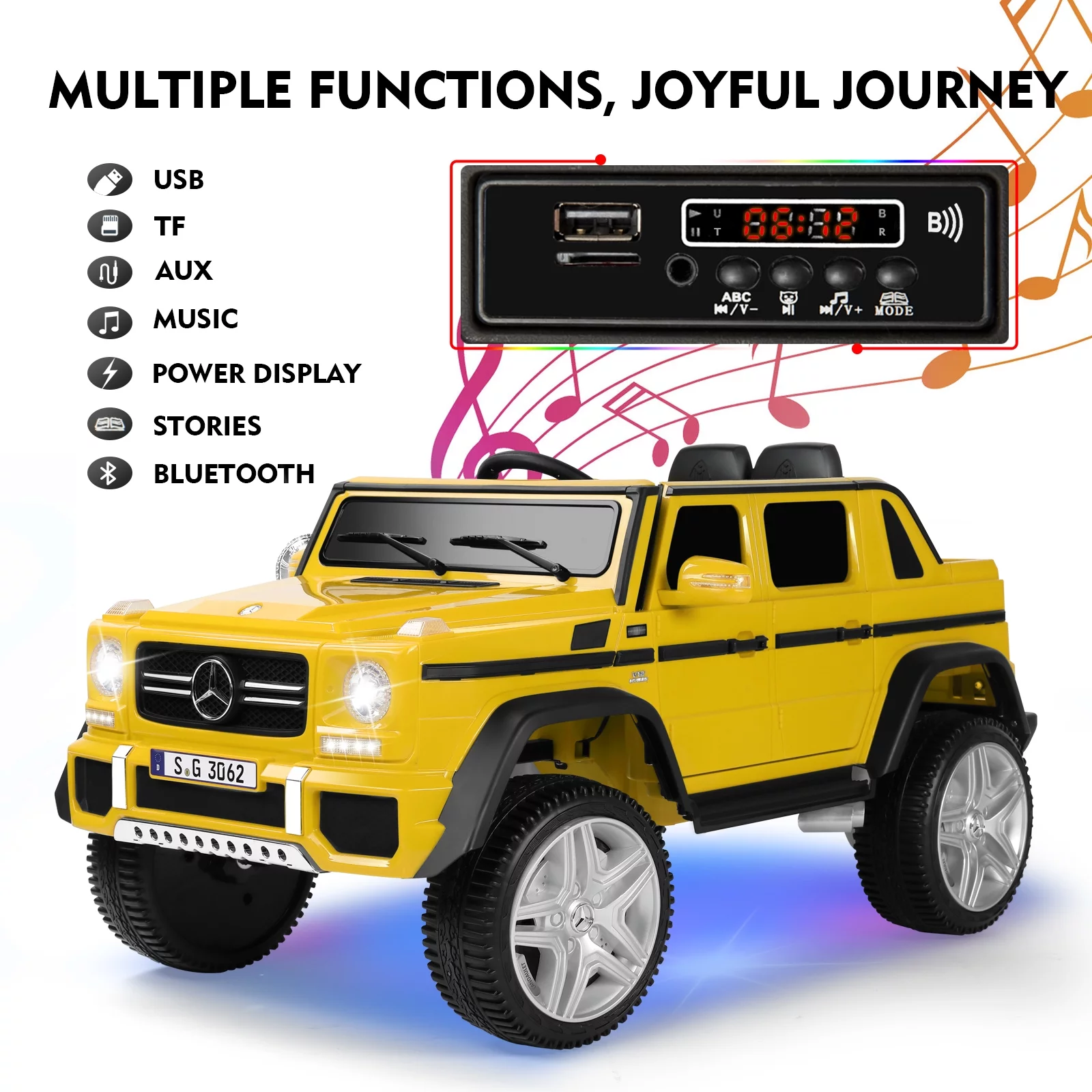 JOYLDIAS 12V Mercedes-Benz G650S Kids Ride On Car Electric Toy w/Remote Control, 3 Speeds, LED Lights, Bluetooth, Music(Pink) - Womvr
