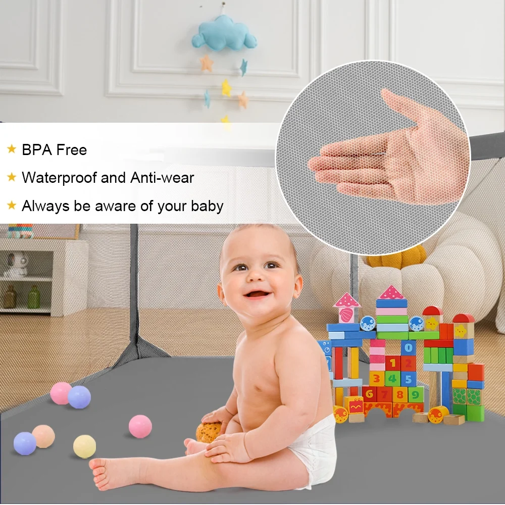 Baby Playpen, Travel Baby Playards, Baby Play Yard, 6Panels Portable Infant Play Game Area,Blue - Womvr