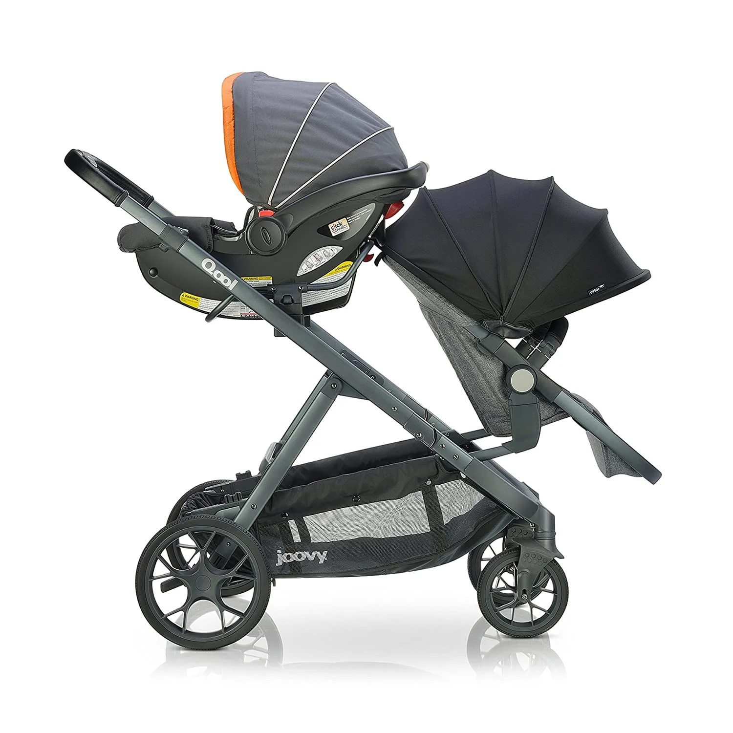 Joovy Qool Convertible Modular Single Double Triple Stroller, Gray Melange - Womvr