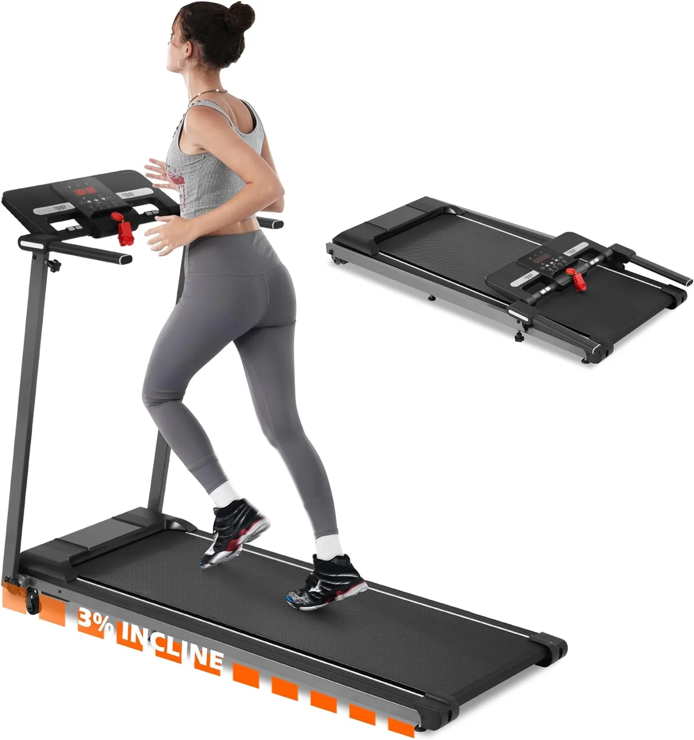Folding Electric Treadmill Motorized Running Machine with Bluetooth Speaker 12 Perset Programs Walking Jogging Treadmill for Office Home Gym,Max Wight 300lb - Womvr