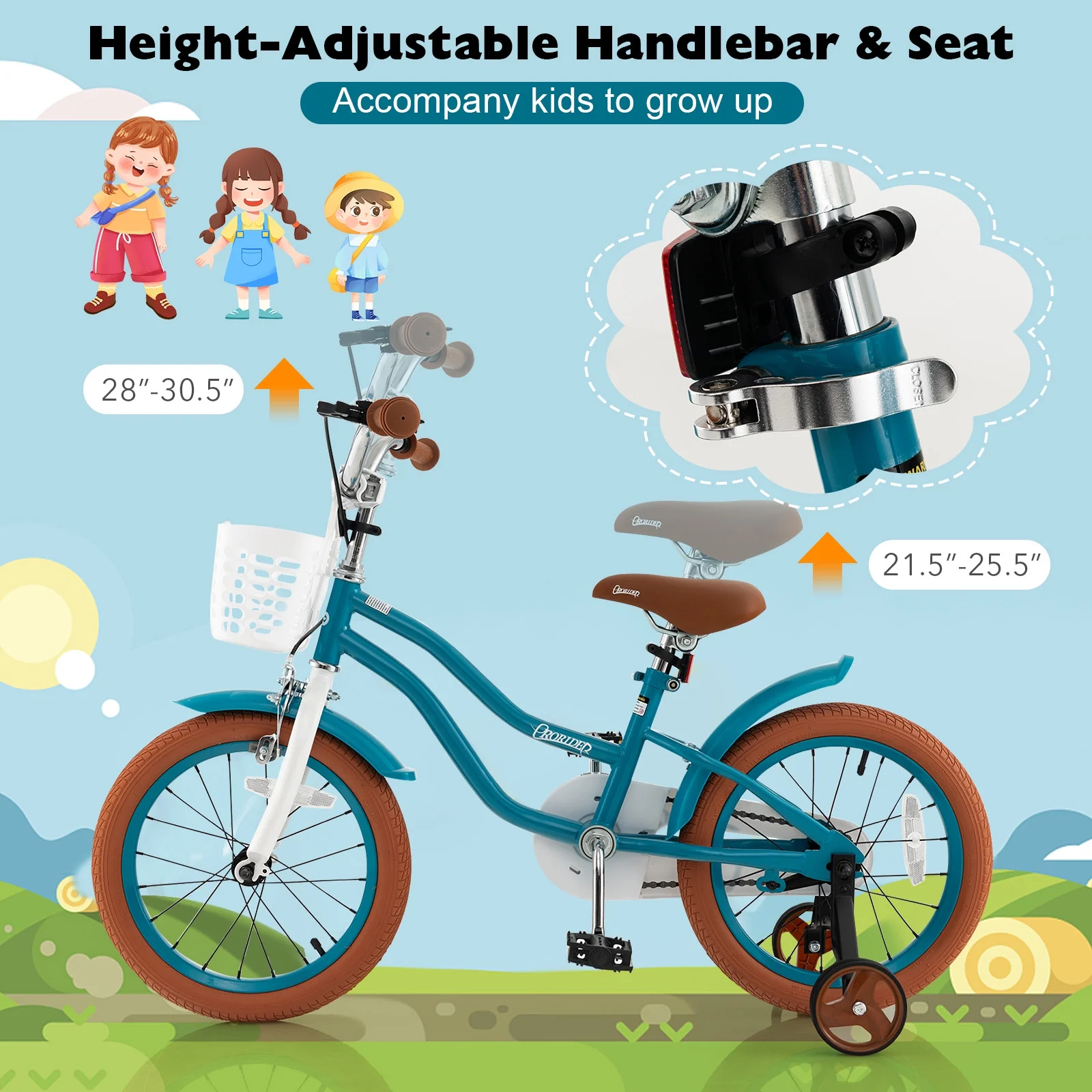 Costway 16'' Kids Bike Toddler Adjustable Bicycle withTraining Wheel for 4-8 Years Old Girl Pink - Womvr