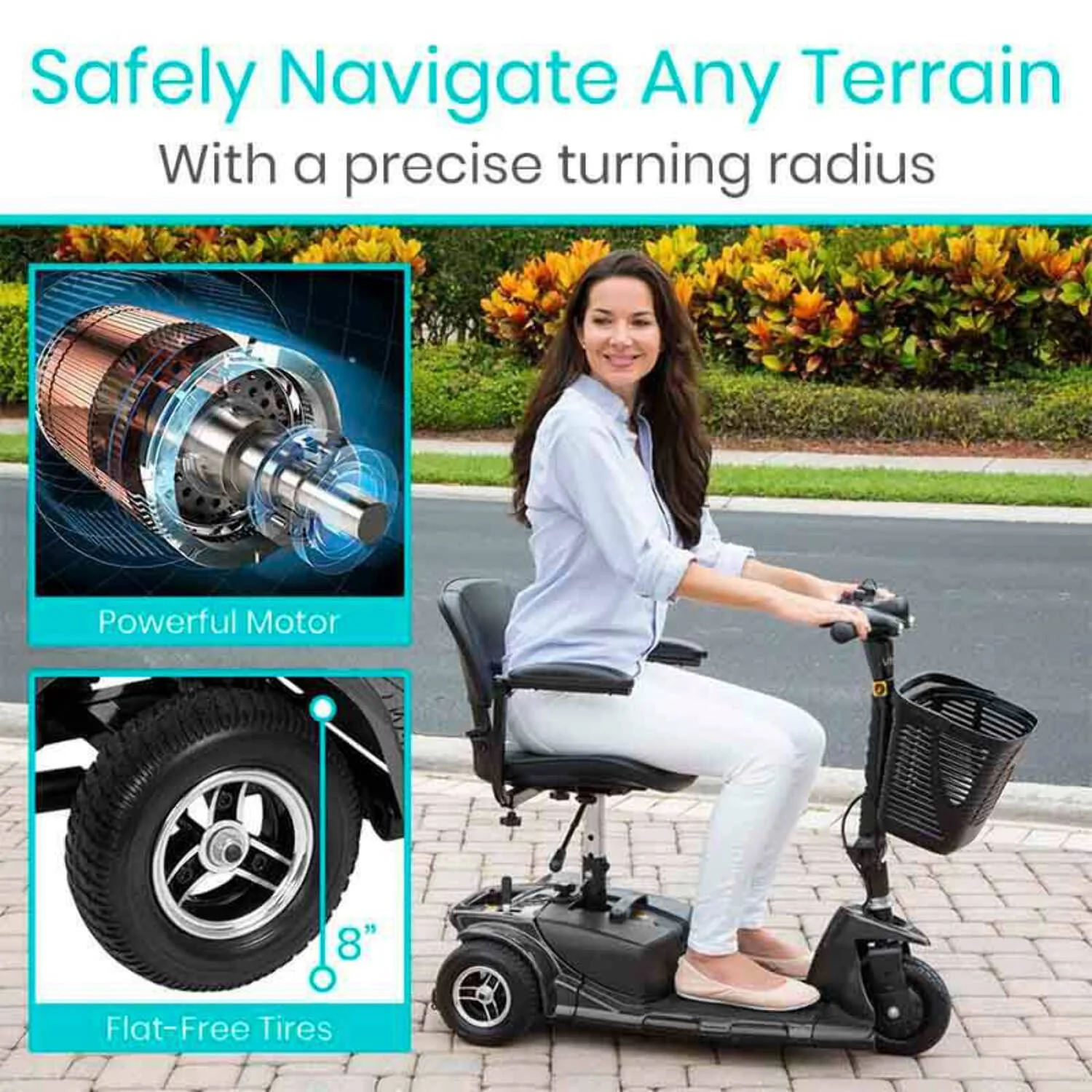 Vive 3-Wheel Mobility Scooter, Electric Powered Wheelchair For Travel - Electrical Medical Cart - Womvr