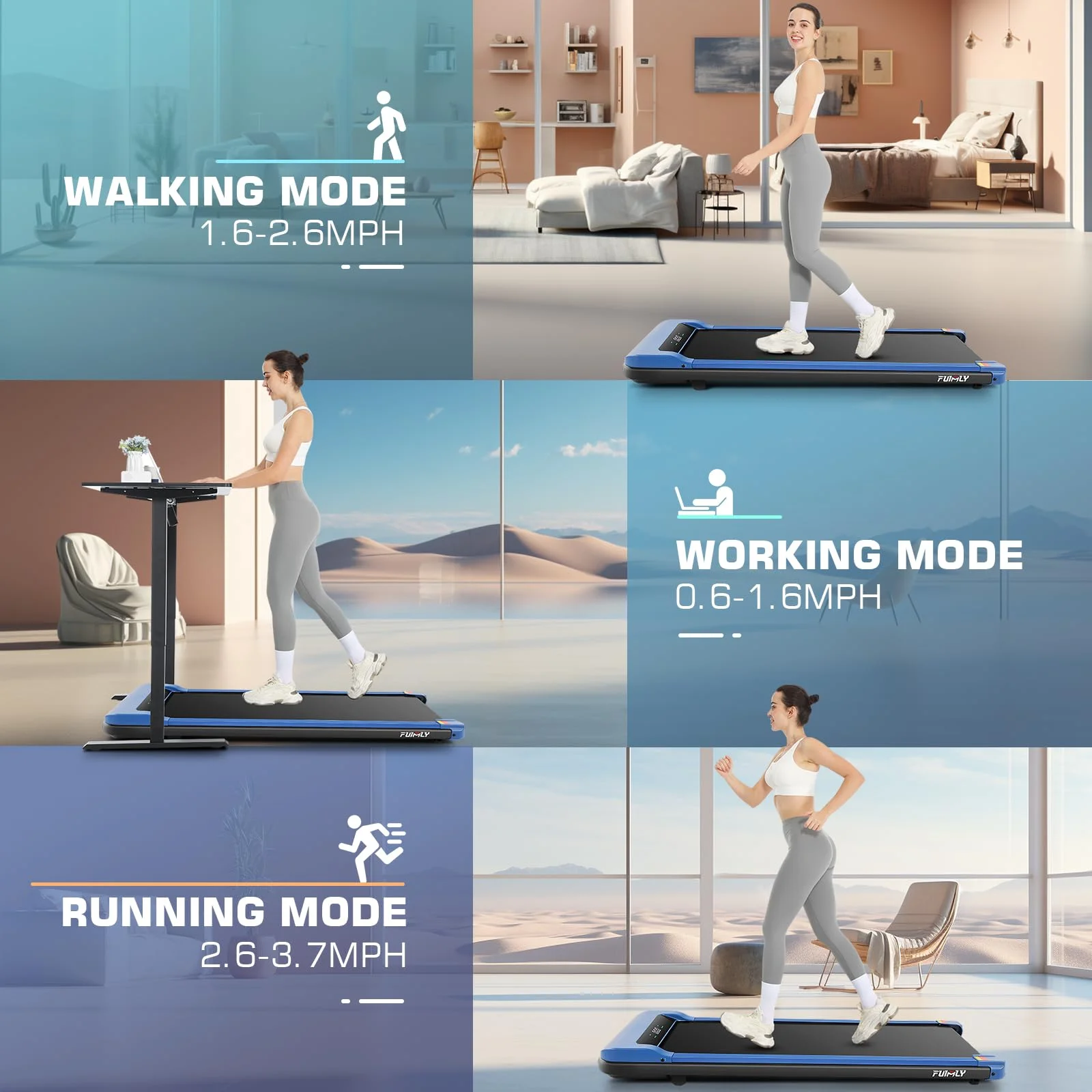 FUNMILY Walking Pad Treadmill with Remote Control, Electric Treadmill with LED Display, Under Desk Treadmill for Home Office Use, Black - Womvr