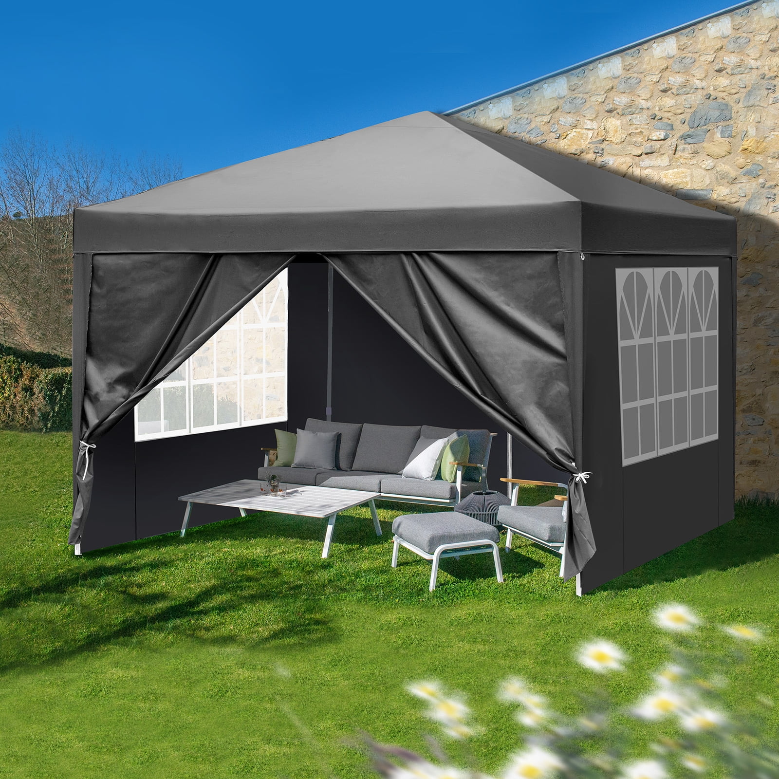 Zimtown 10ft x 10ft Base/8ft x 8ft Top Pop up Canopy Tent Instant Practical Waterproof Folding Tent with Carry Bag - Womvr